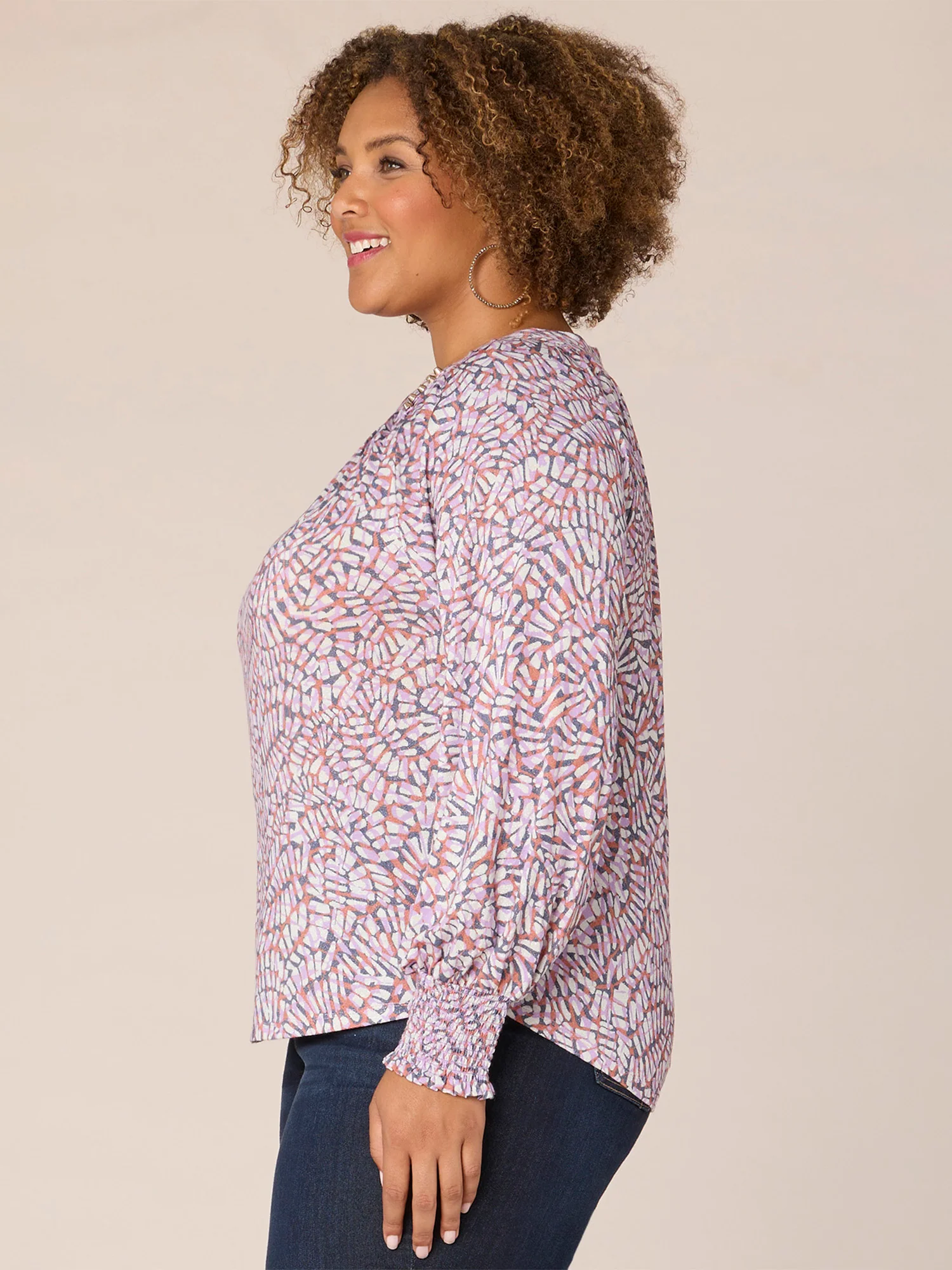 Long Sleeve Crew Neck Side Button Placket Plus Size Knit Top - Legahigh