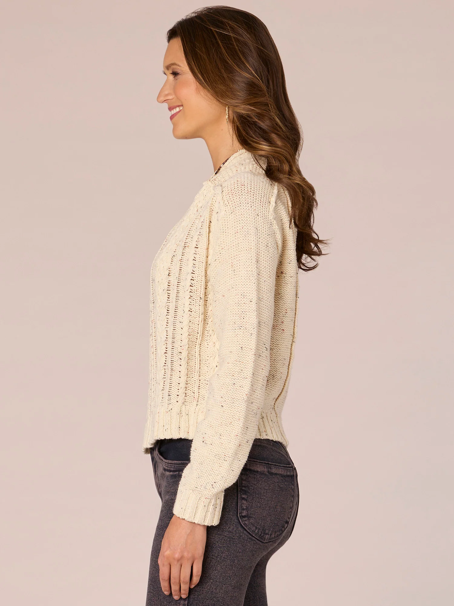 Long Sleeve Funnel Neck Placement Cable Knit Sweater - Legahigh