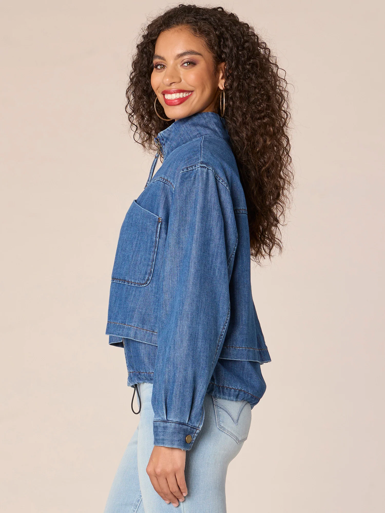 Long Sleeve High Neck Double Layer Zip Front Bomber Jacket - Legahigh