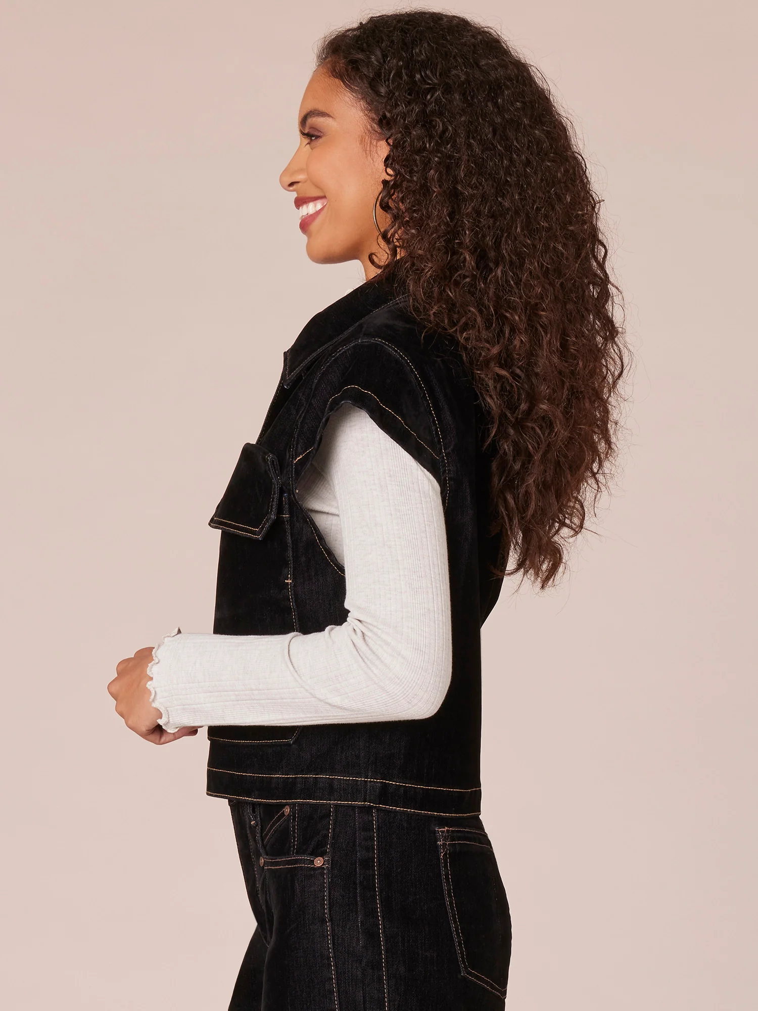 Extended Cap Sleeve Hidden Snap Front Cropped Woven Vest - Legahigh