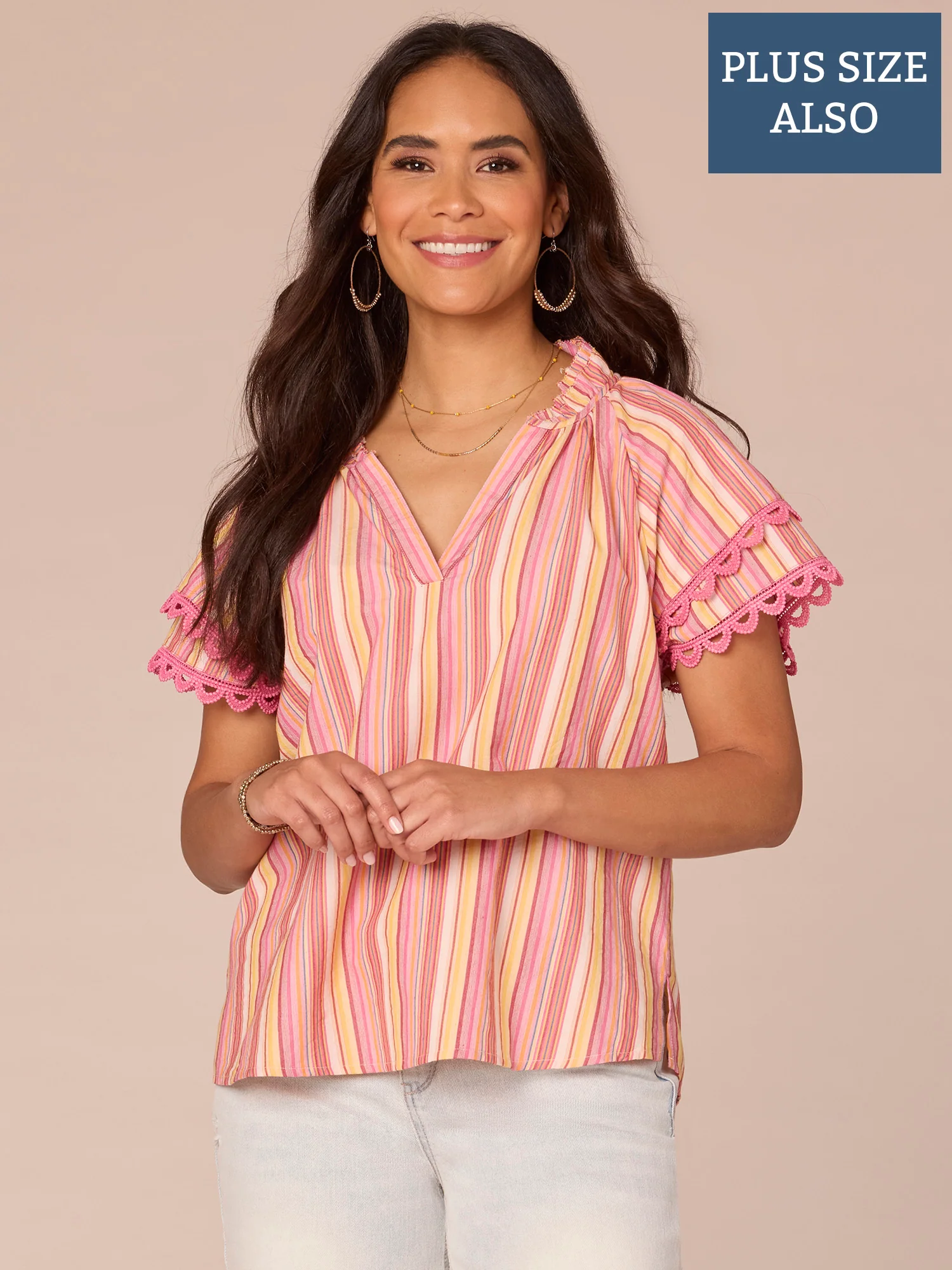 Short Double Flounce Sleeve Ruffle Stand Collar Plus Size Woven Top - Legahigh