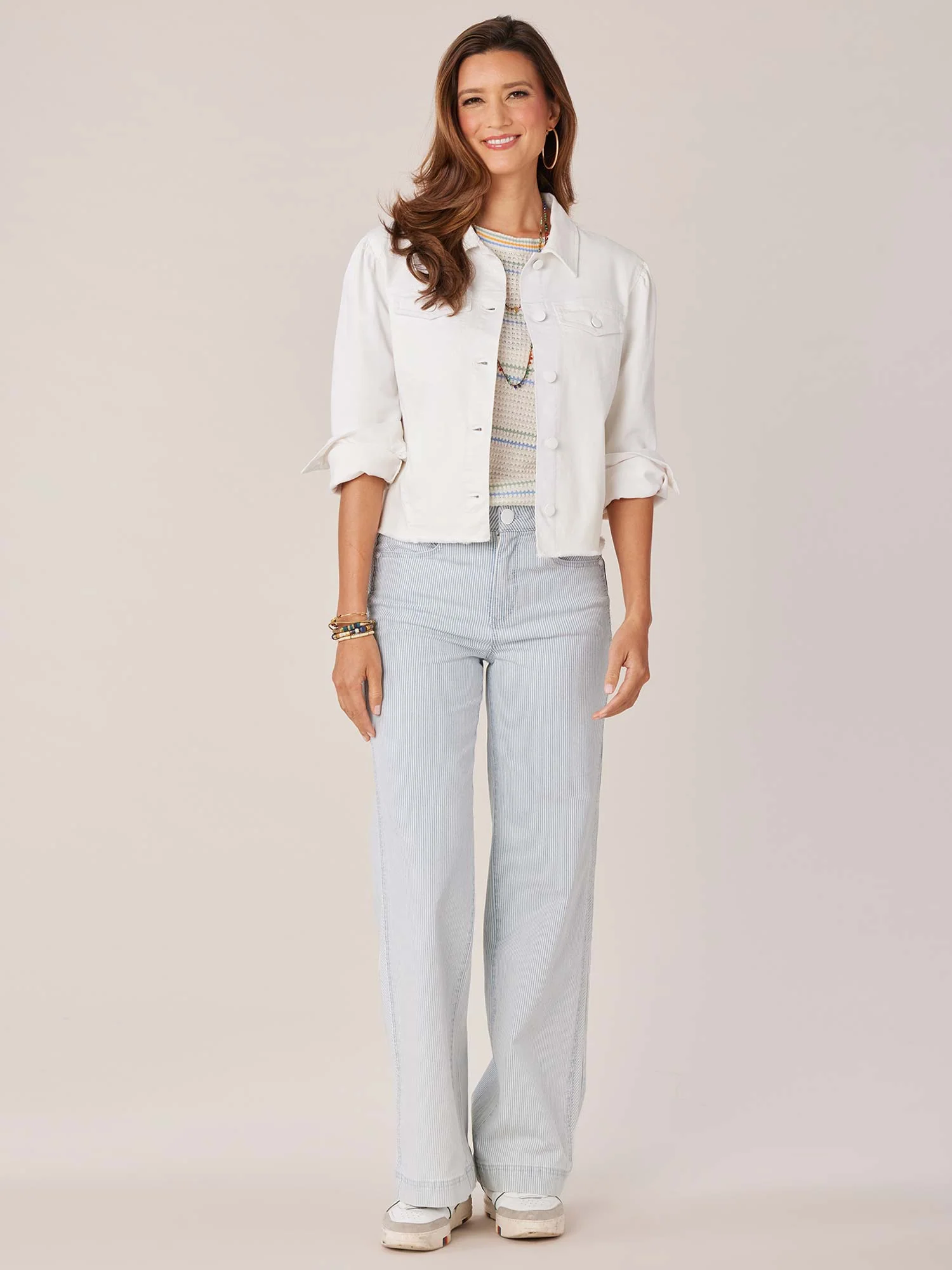 Puff Sleeve Button Front Fray Hem Denim Jacket - Legahigh