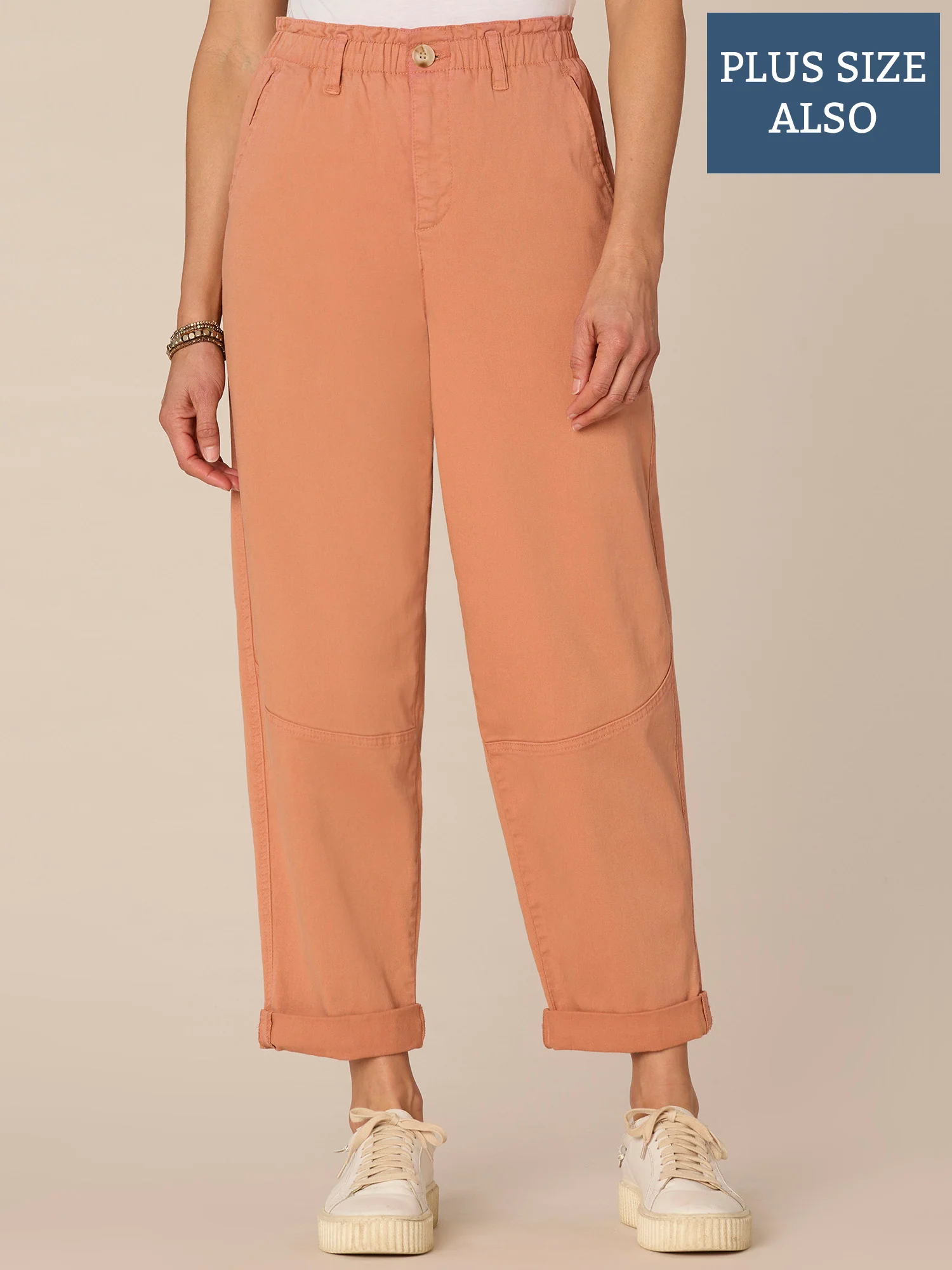 Skyrise Paper Bag Waist Roll Cuff Plus Size Straight Leg Pants - Legahigh