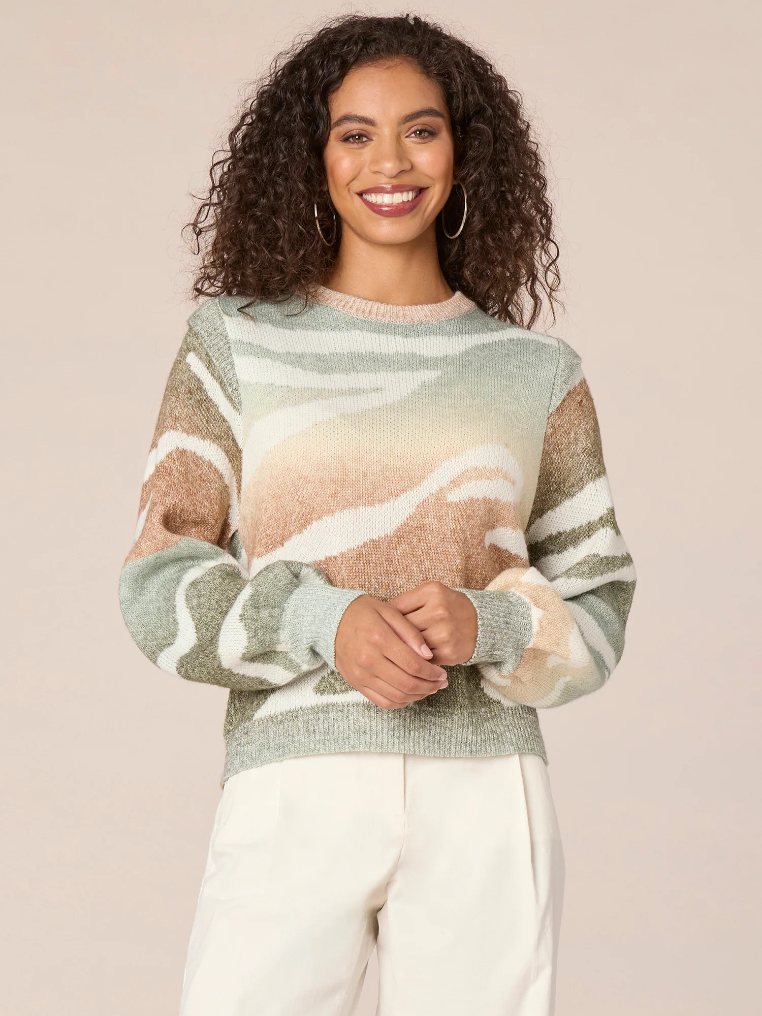 Long Sleeve Flange Shoulder Round Neck Animal Print Jacquard Sweater - Legahigh