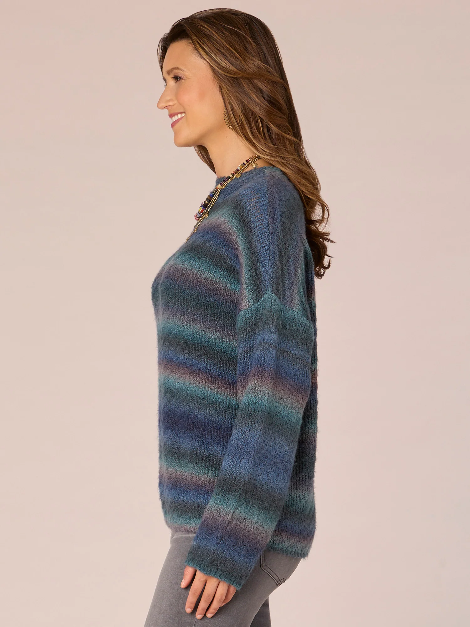 Long Sleeve Funnel Neck Ombre Stripe Petite Sweater - Legahigh