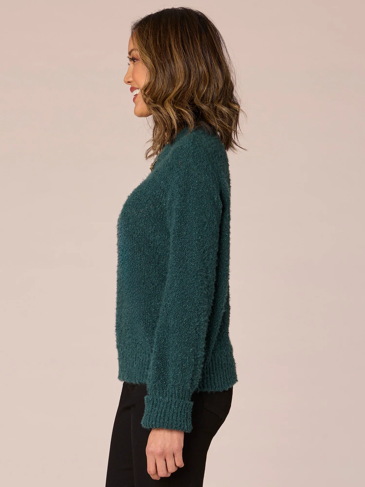 Long Sleeve Double Banded Round Neck Petite Sweater - Legahigh