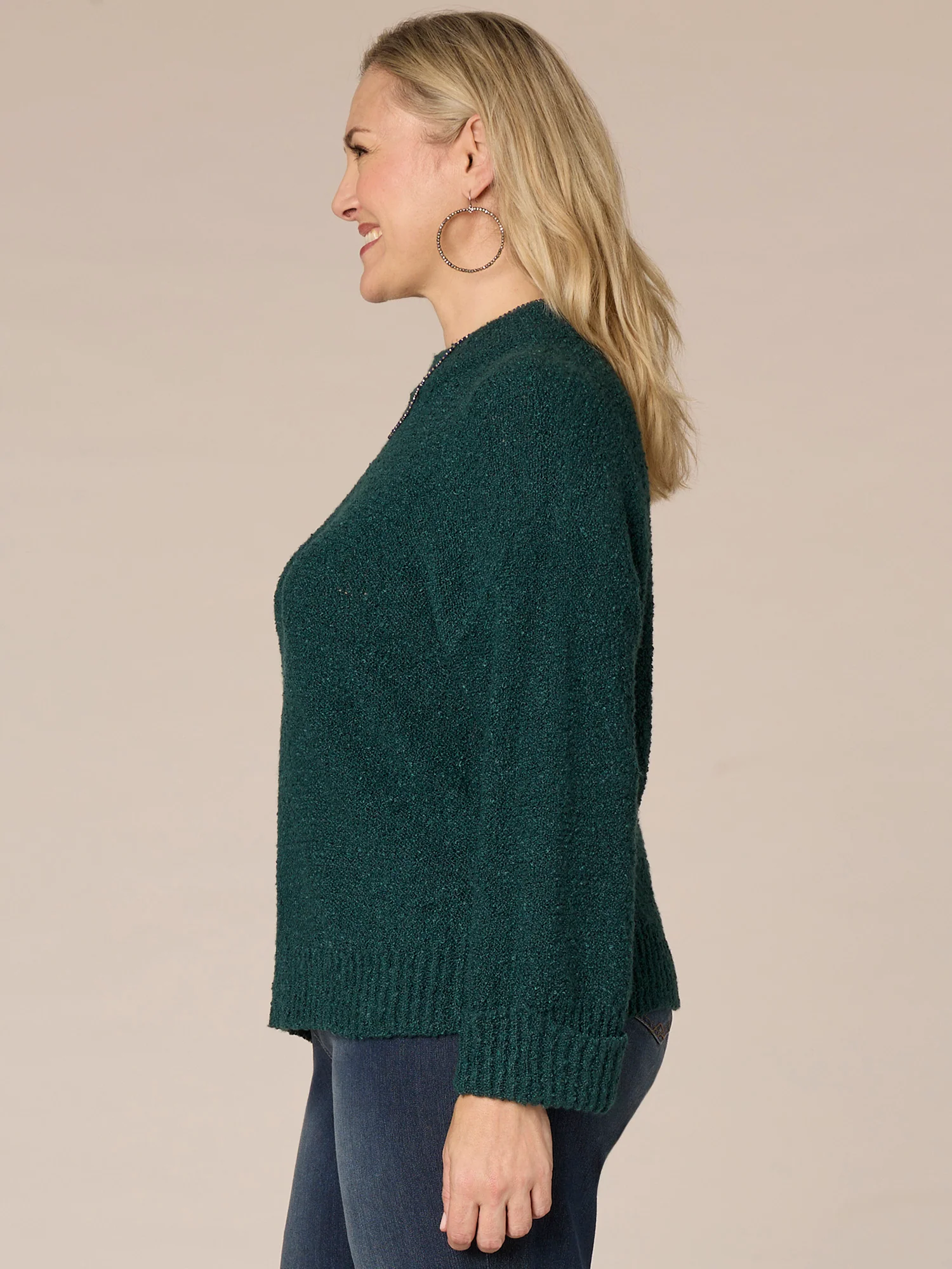 Long Sleeve Double Banded Round Neck Plus Size Sweater - Legahigh