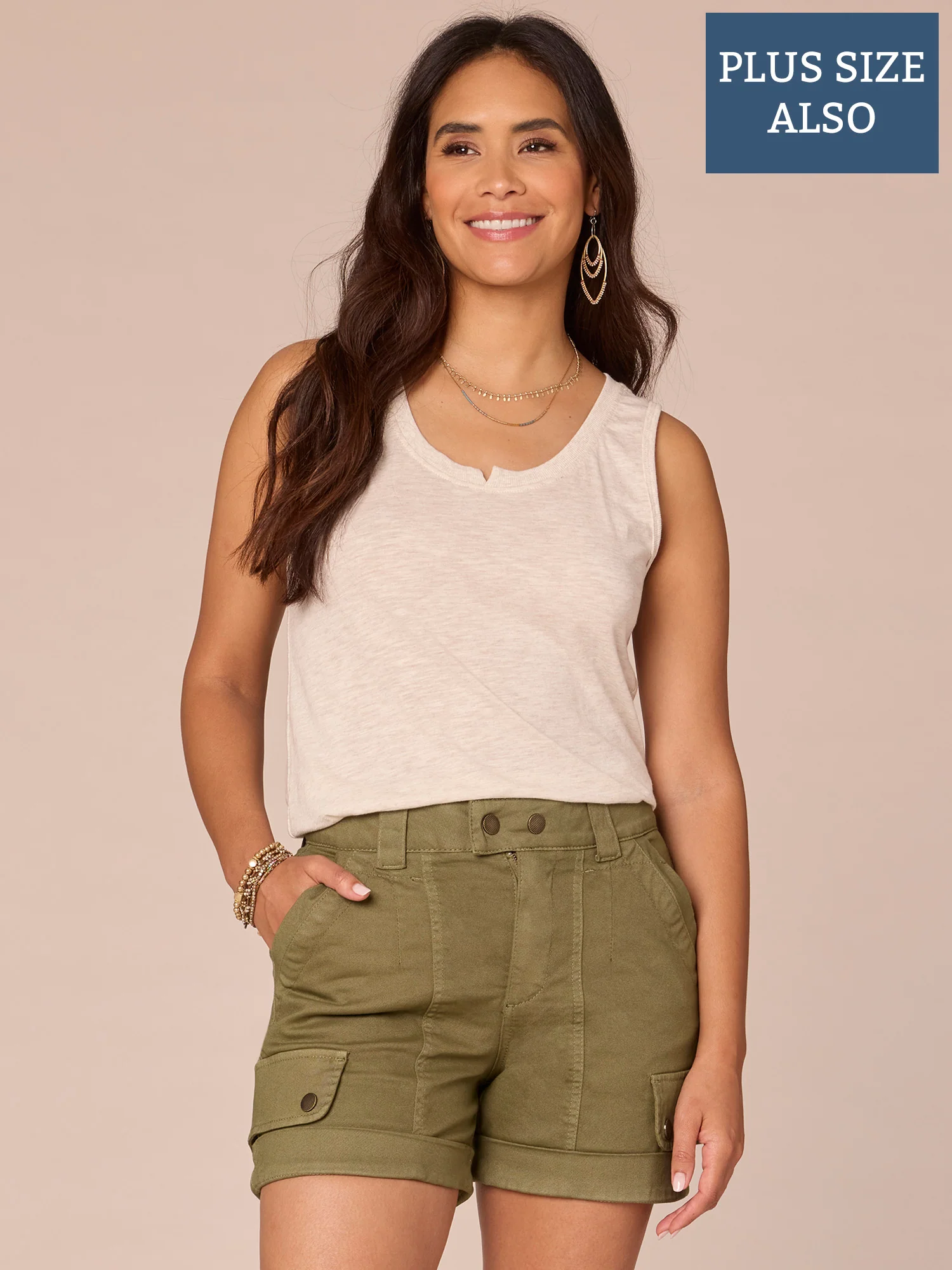 Sleeveless Notched Scoop Neck Slit Hem Plus Size Knit Tank Top - Legahigh