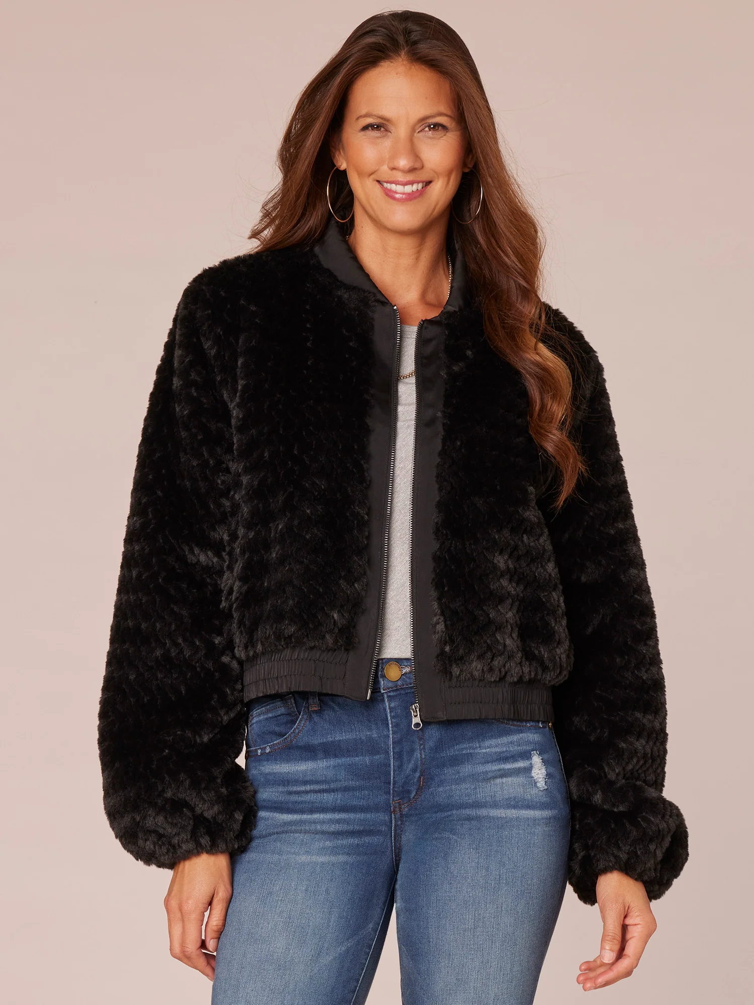 Long Sleeve Mock Neck Zip Front Cropped Bomber Jacket - Legahigh