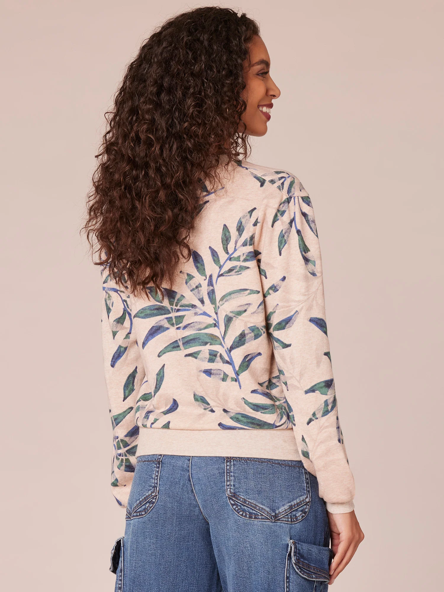 Long Sleeve Scoop Neck Shoulder Yoke Printed Knit Sweatshirt - Legahigh
