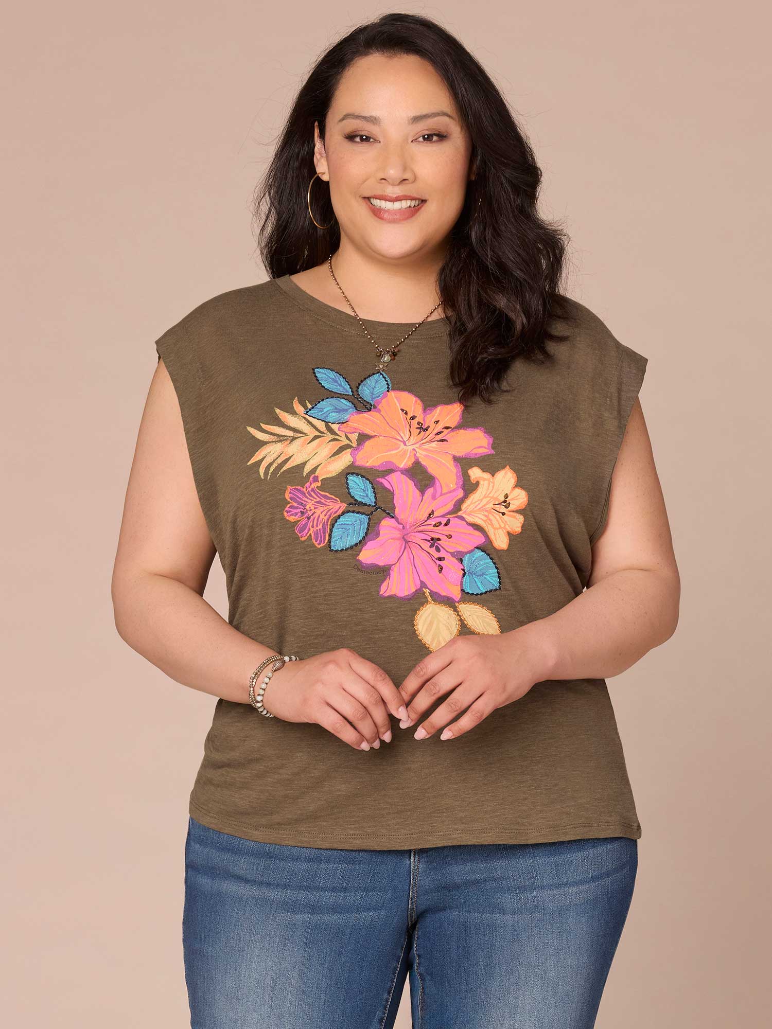 Cap Sleeve Scoop Neck Asymmetrical Ruching Printed Plus Size Knit Top - Legahigh