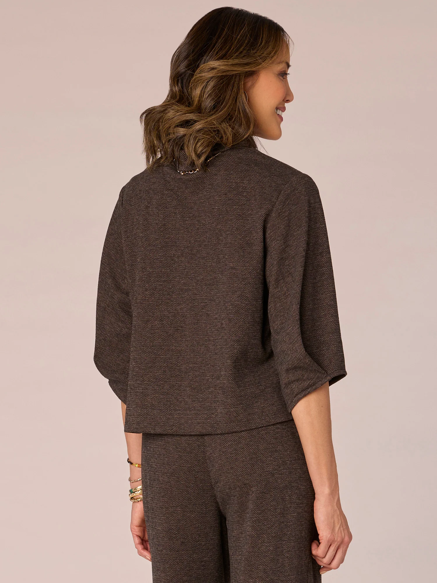 Pleated Elbow Sleeve Mock Neck Cropped Knit Top - Legahigh