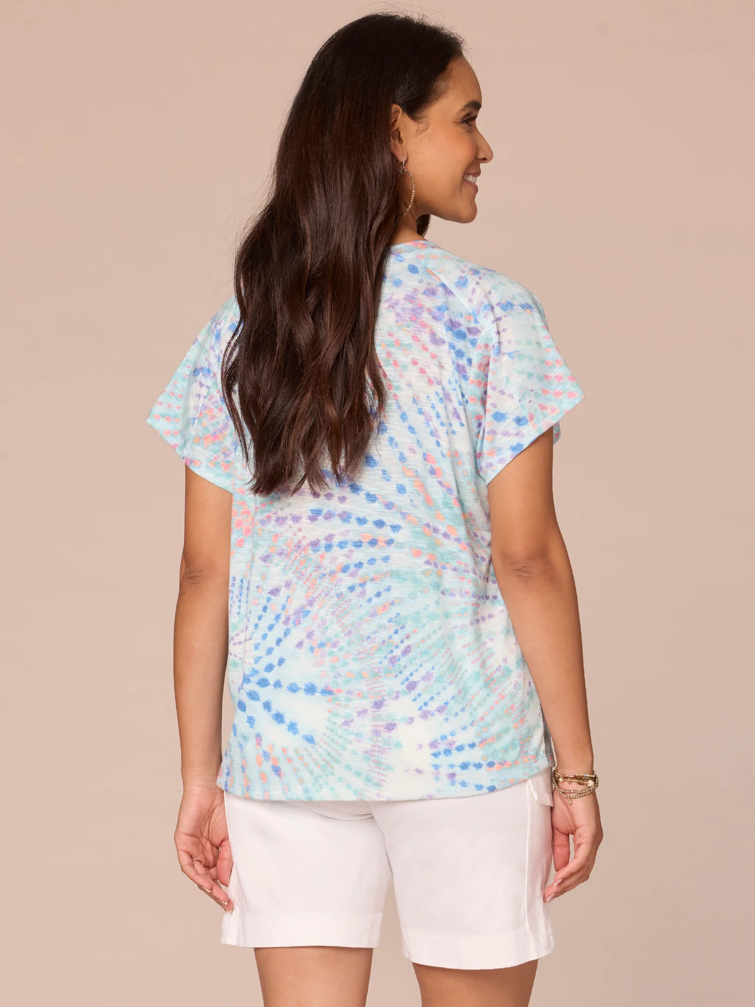 Short Sleeve Scoop Neck Placement Print Knit Boyfriend Tee - Legahigh