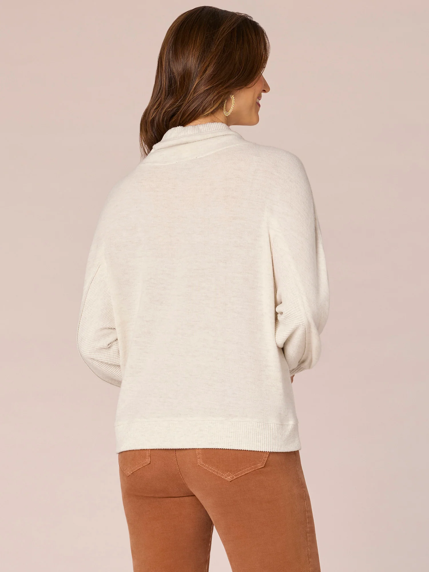 Long Sleeve Double Pocket Petite Knit Top with Funnel Neck Ties - Legahigh