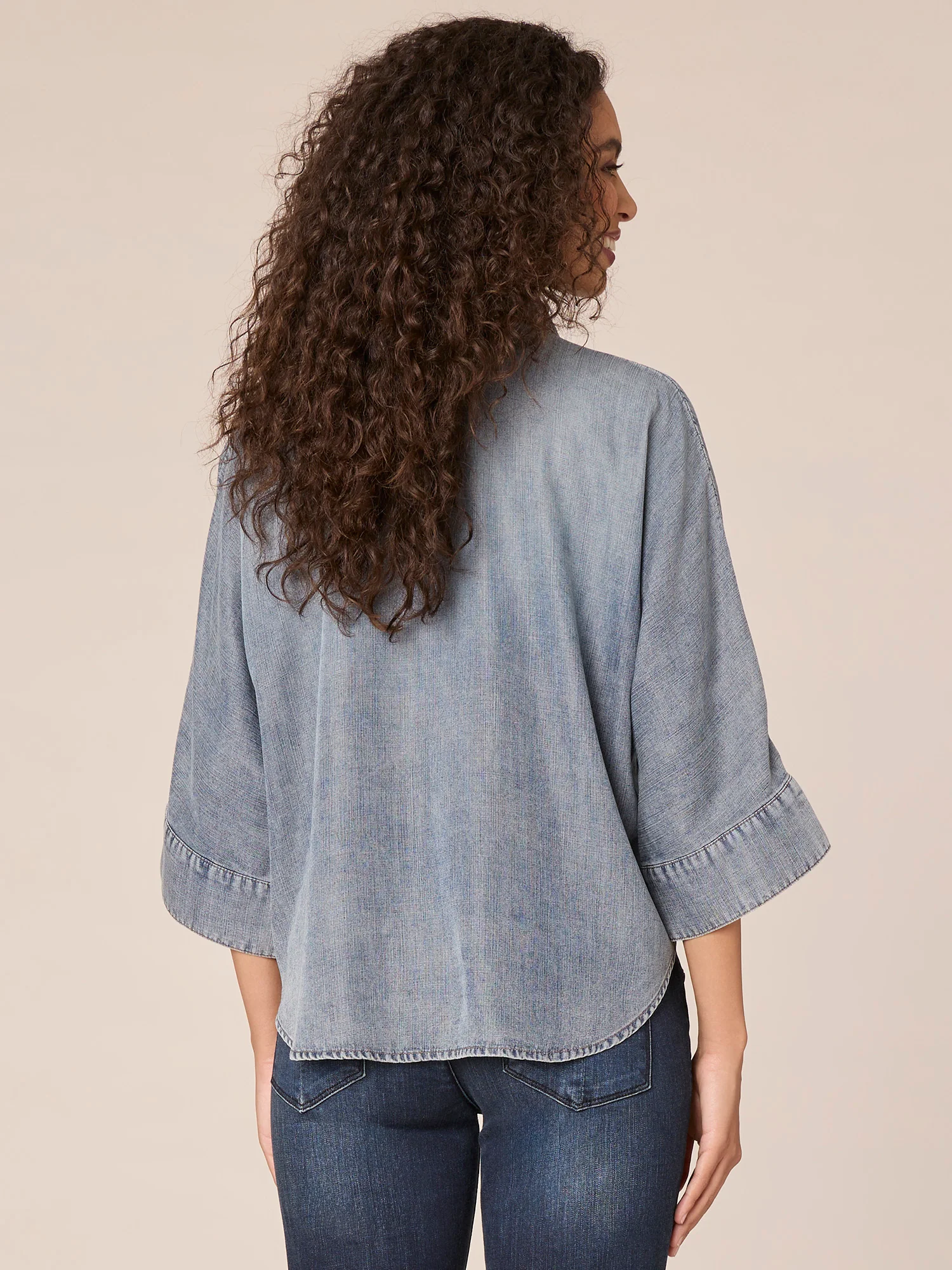 Three Quarter Sleeve Button Down Front Embellished Petite Knit Top - Legahigh