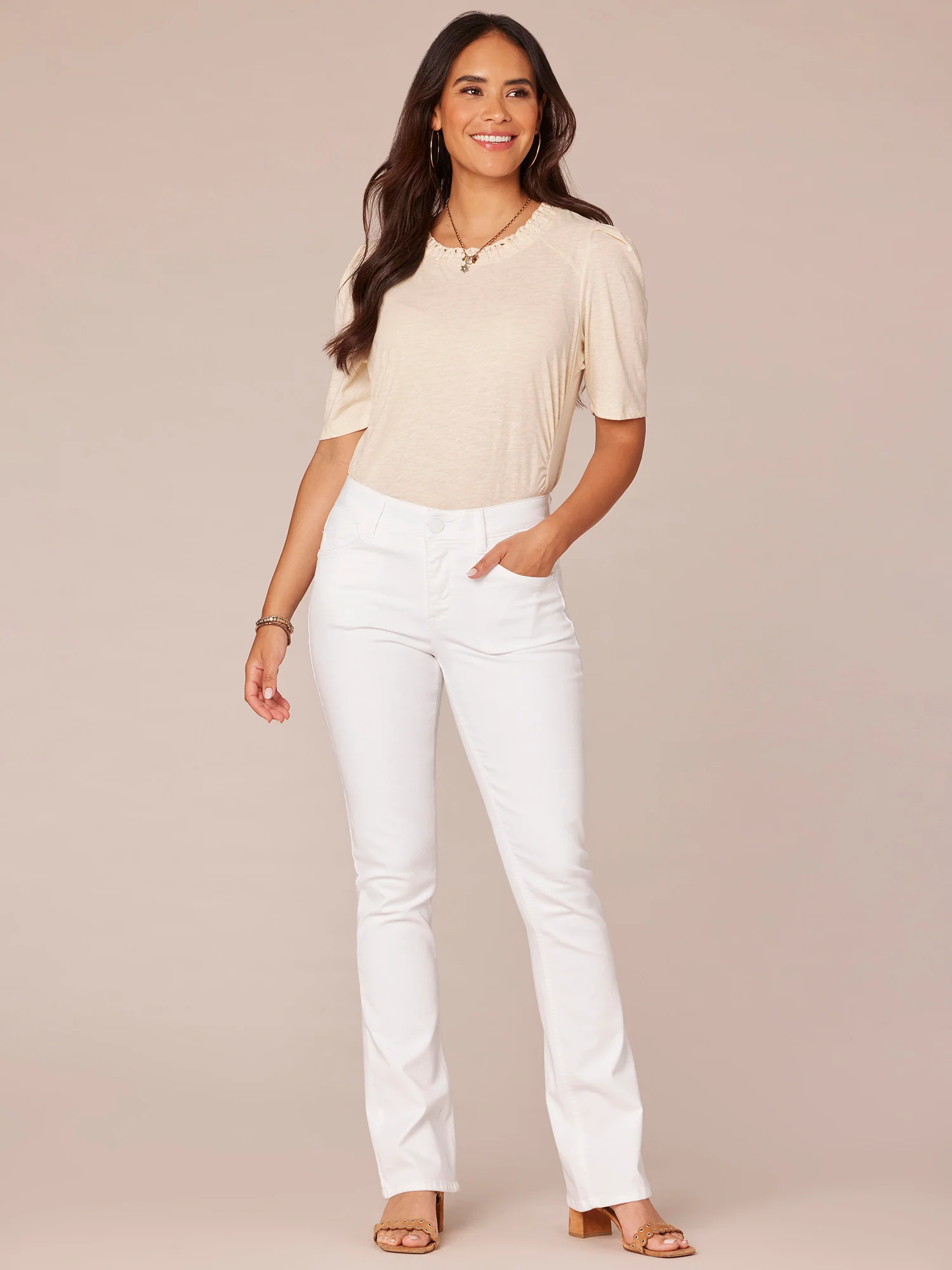 Elbow Sleeve Scoop Neck Petite Knit Top with Soutache Detailing - Legahigh