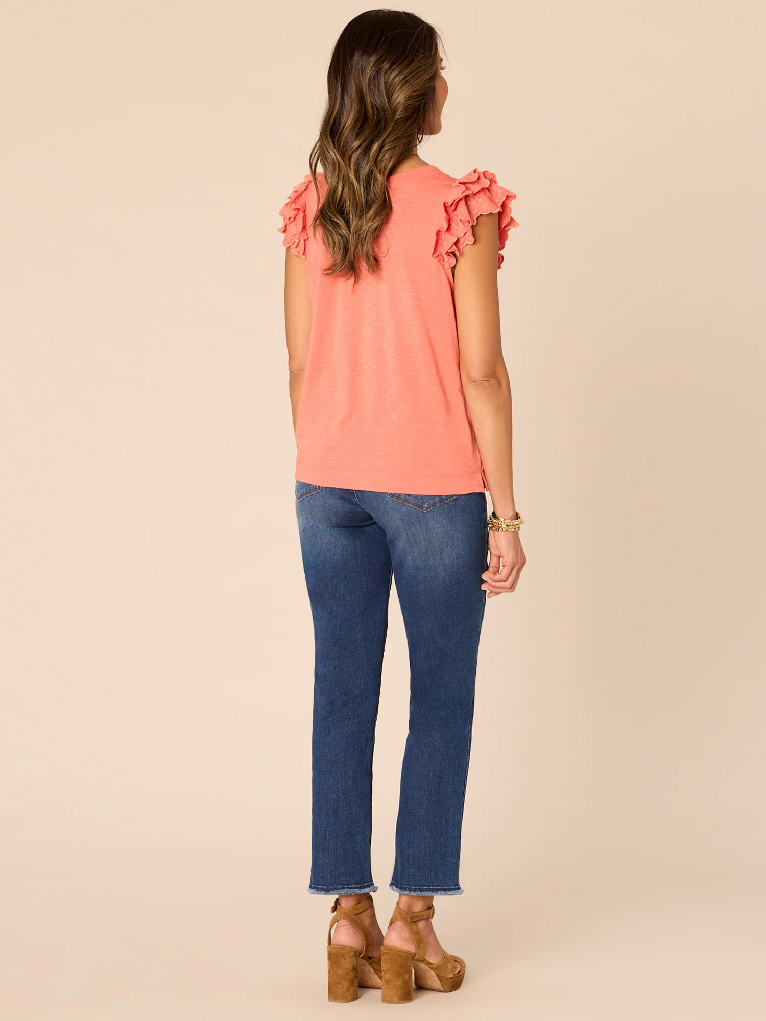 Sleeveless Double Ruffle Scoop Notched Neck Plus Size Knit Tank Top - Legahigh