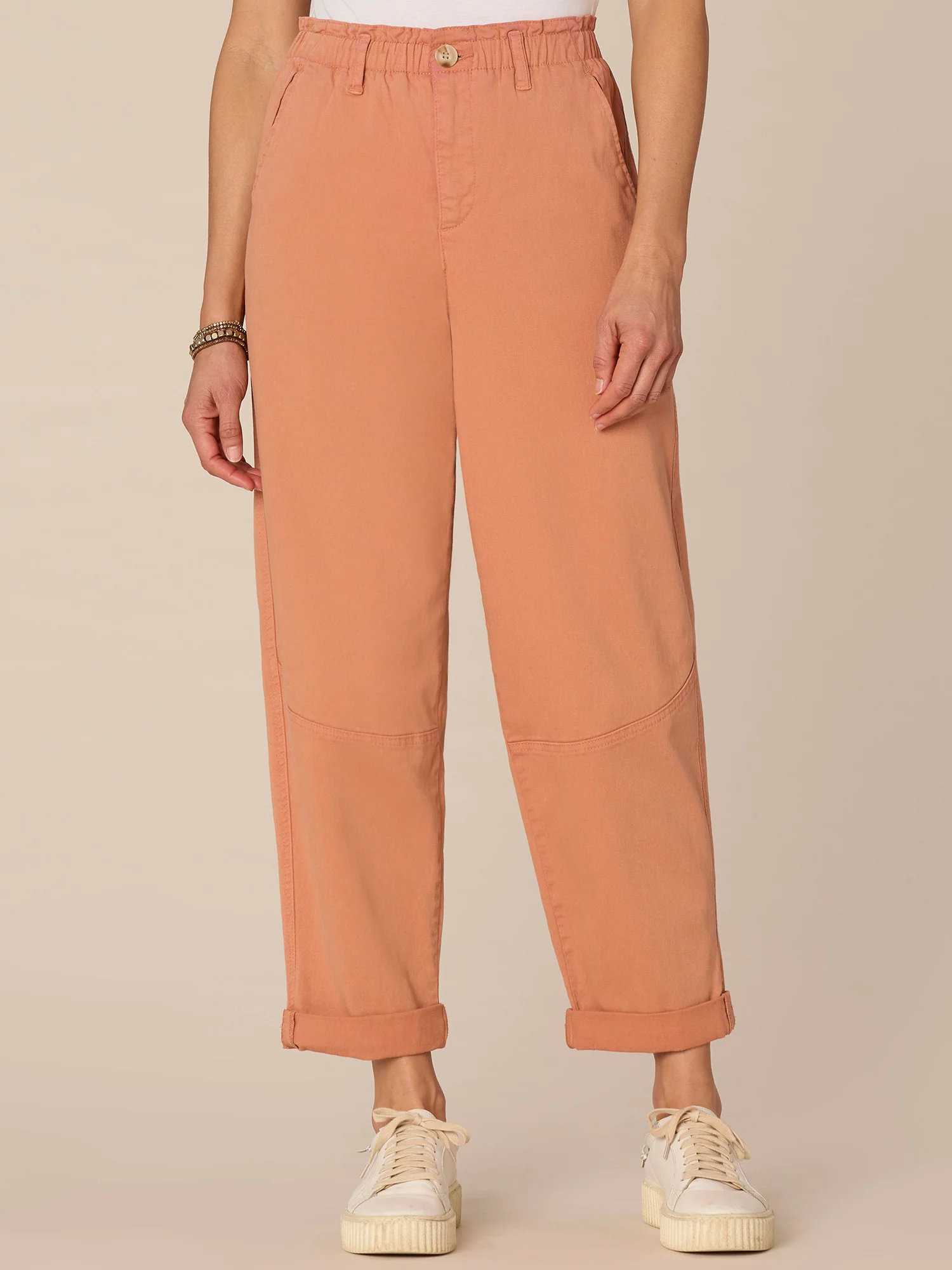 Skyrise Roll Cuff Petite Straight Leg Pants with Paper Bag Waist - Legahigh
