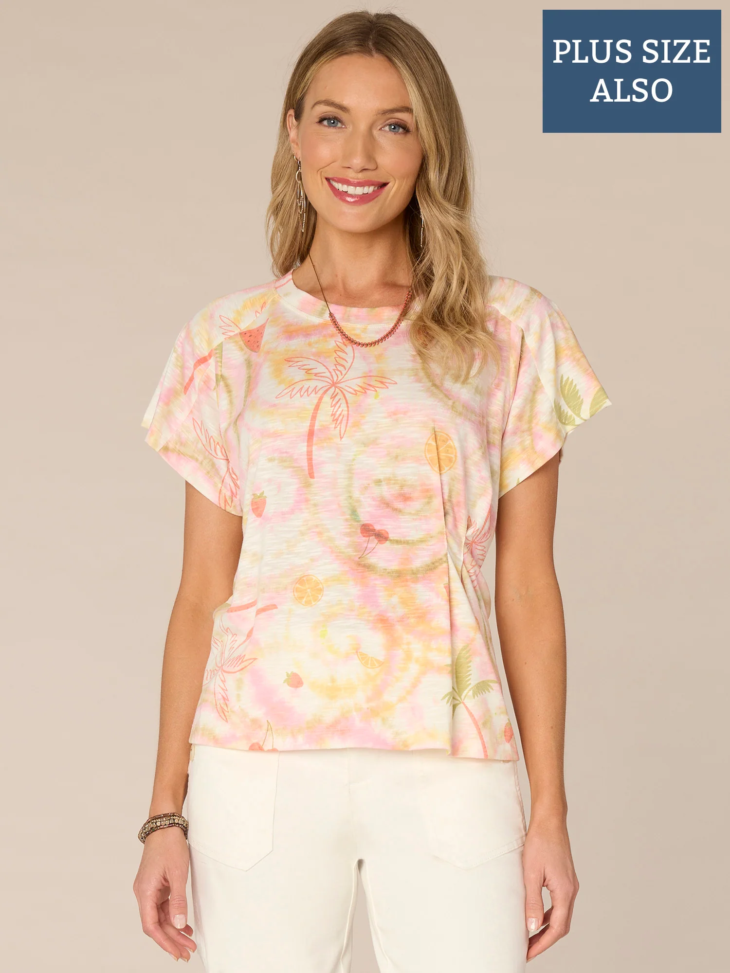 Short Sleeve Scoop Neck Placement Print Plus Size Knit Boyfriend Tee - Legahigh