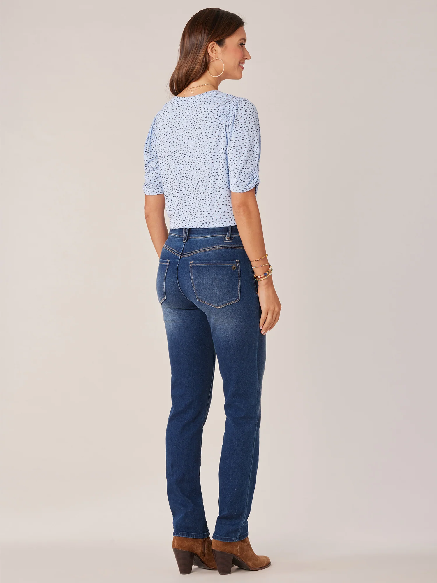 Petite Elbow Sleeve Scoop Neck Animal Print Knit Top - Legahigh