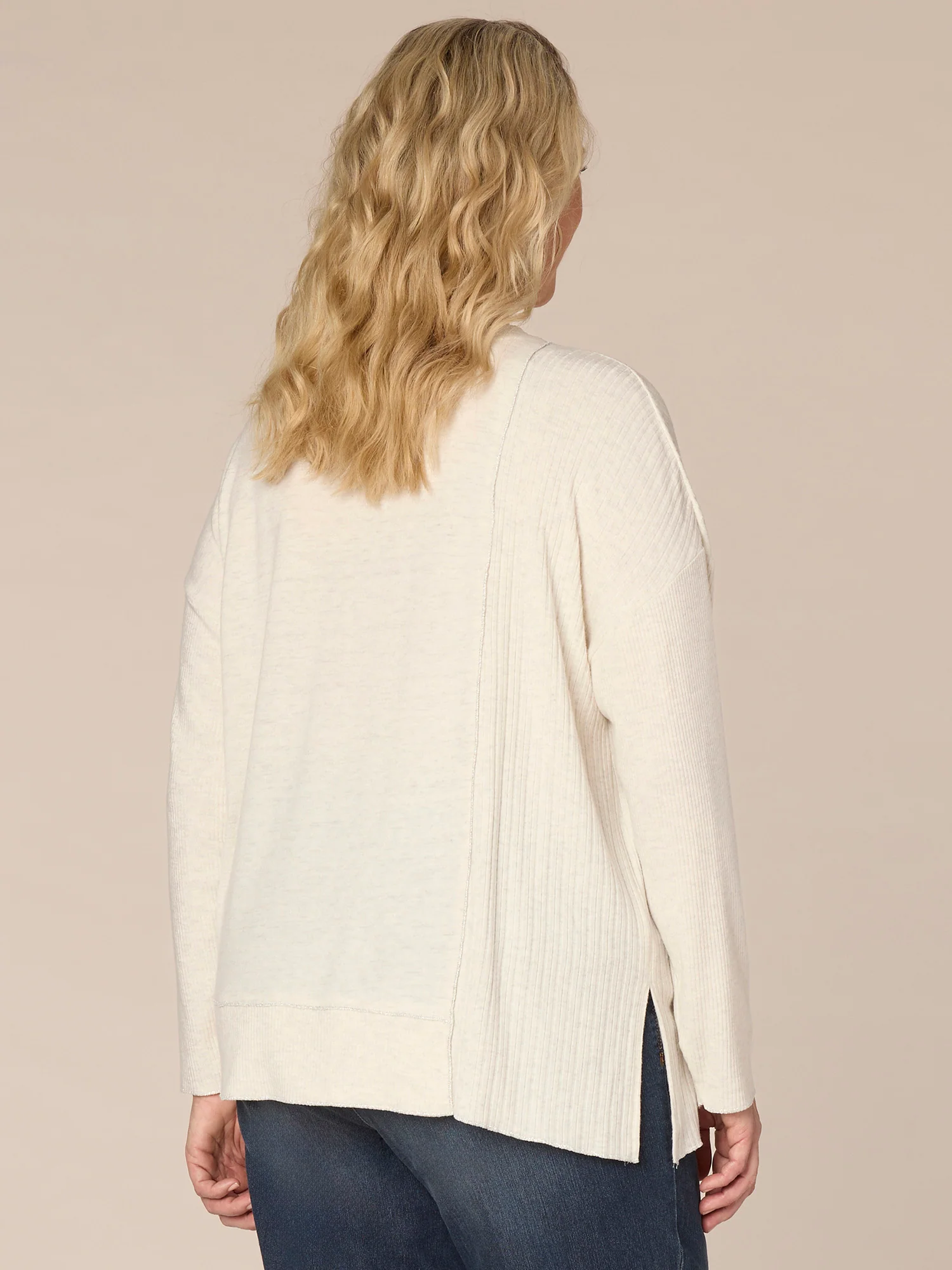 Long Sleeve Scoop Neck Asymmetrical Plus Size Knit Top with Pocket - Legahigh