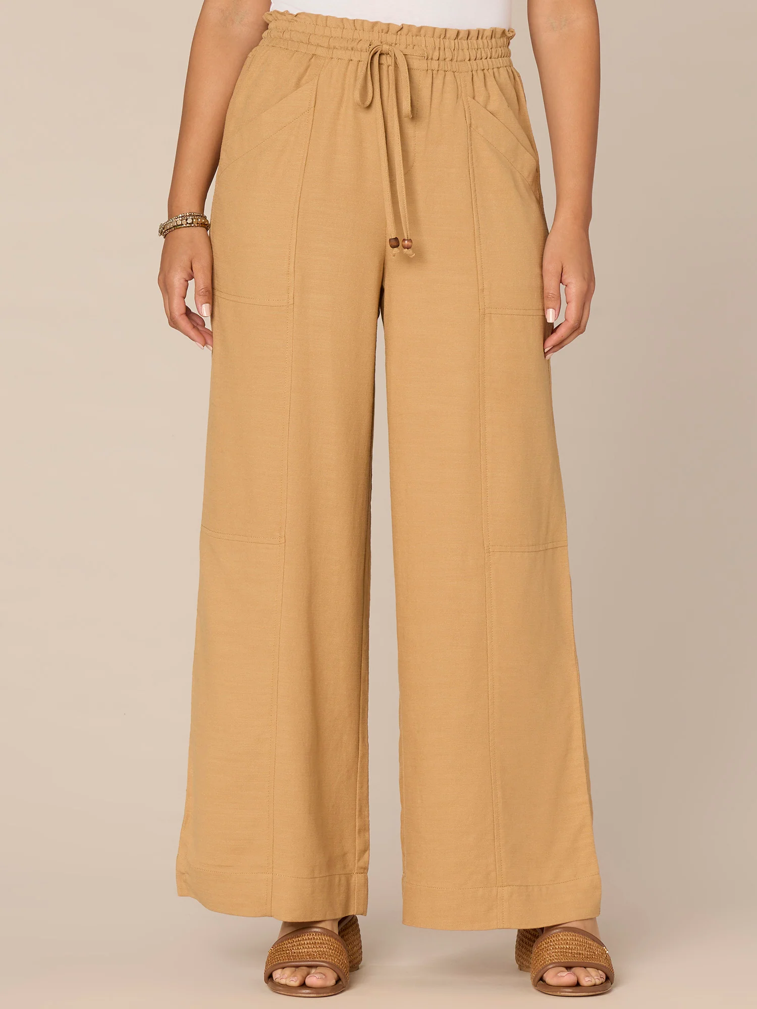 Skyrise Paper Bag Waist Patch Pocket Palazzo Pants with Self Tie - Legahigh