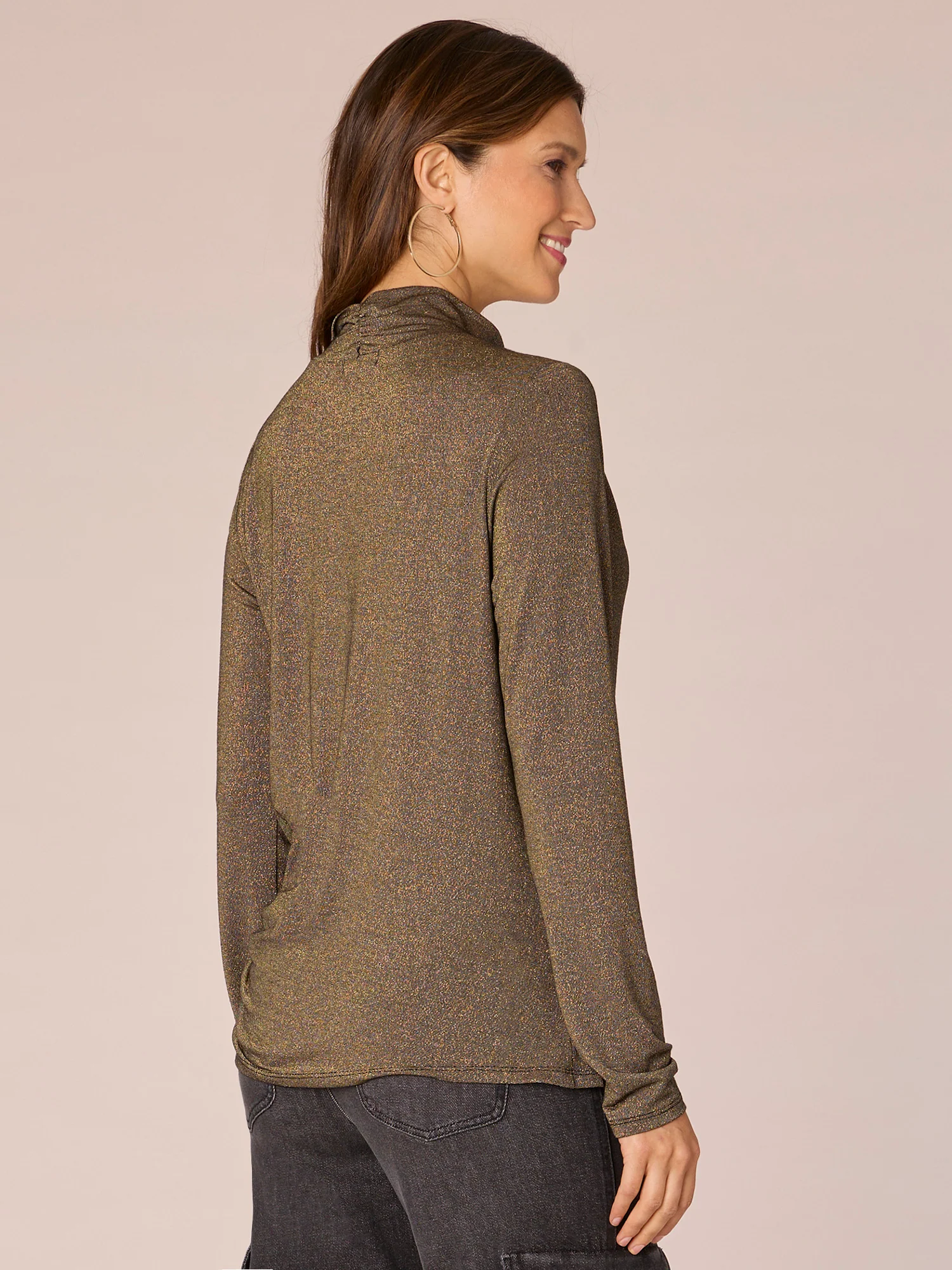 Long Sleeve Mock Neck Asymmetrical Ruching Detail Knit Top - Legahigh