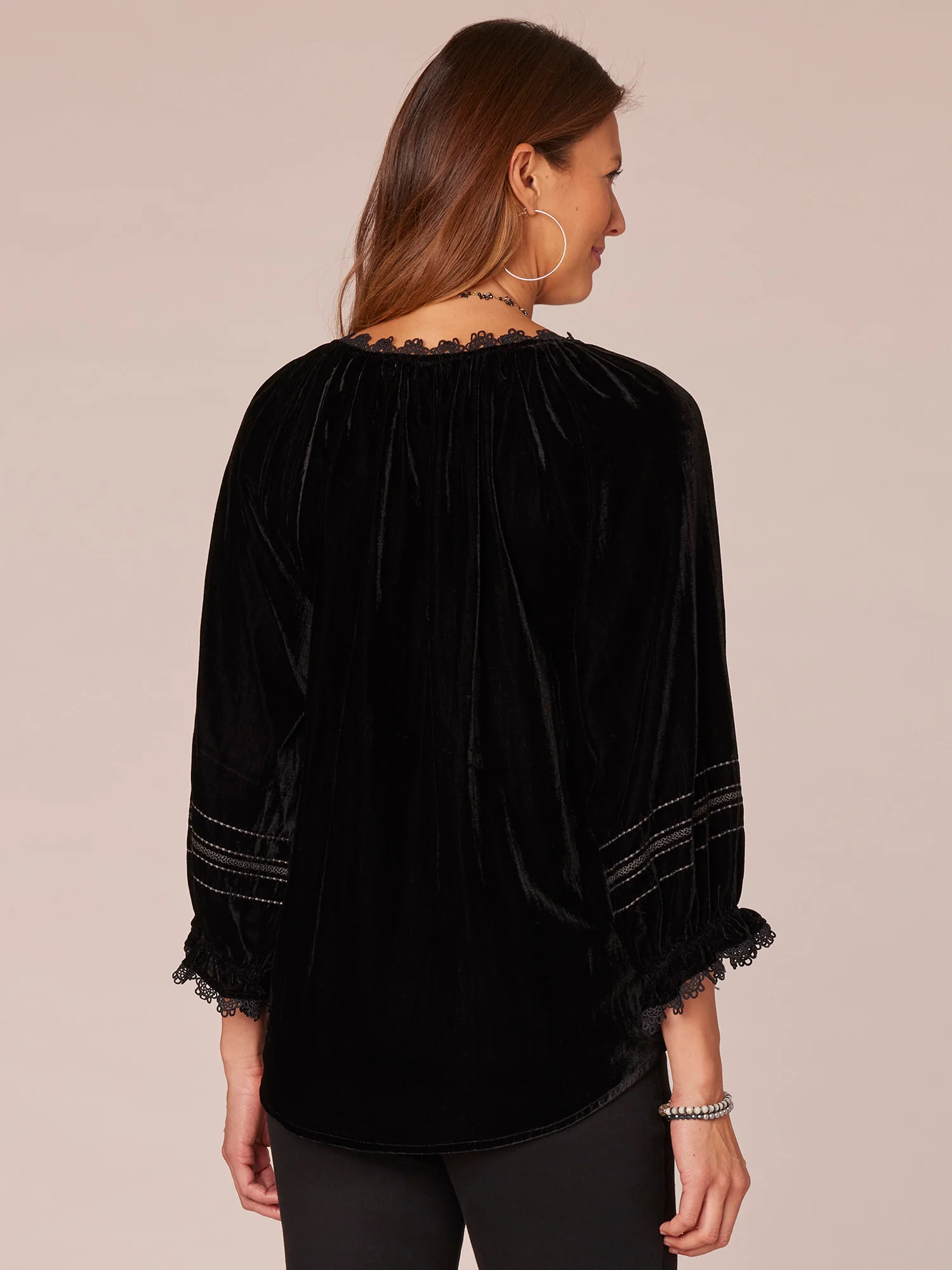 Blouson Sleeve Ruffle Edge V-Neck Embroidered Plus Size Woven Top - Legahigh