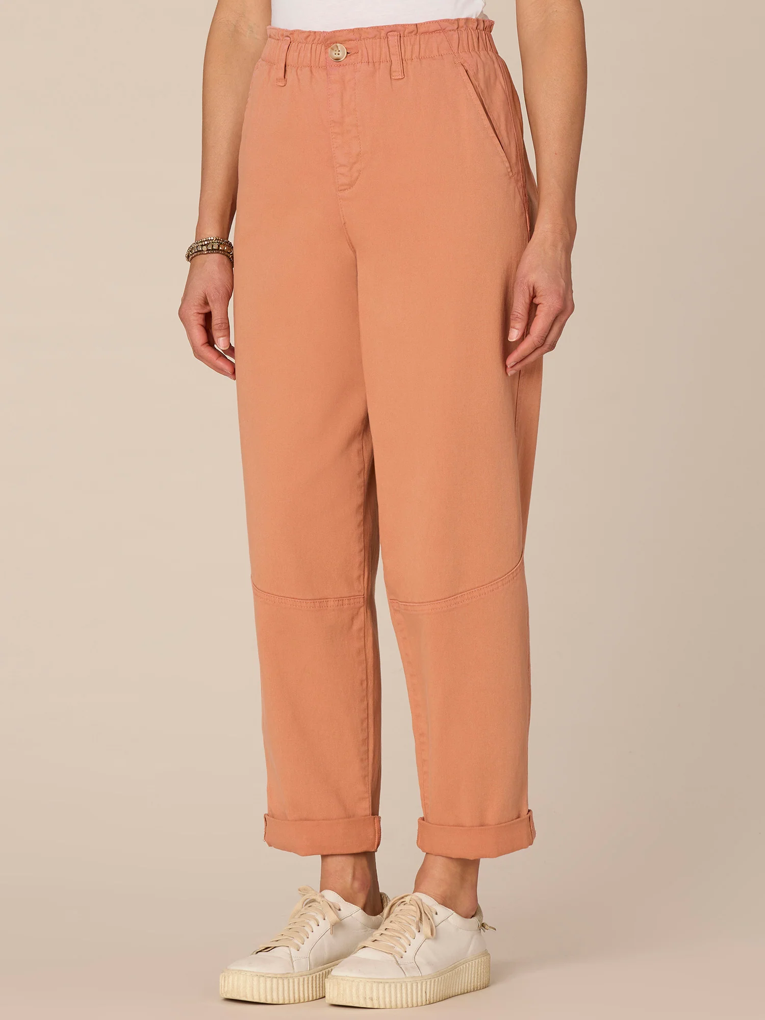 Skyrise Paper Bag Waist Roll Cuff Plus Size Straight Leg Pants - Legahigh