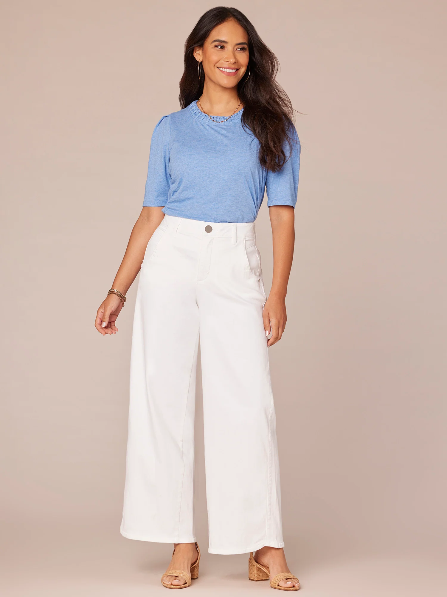 Elbow Sleeve Scoop Neck Petite Knit Top with Soutache Detailing - Legahigh