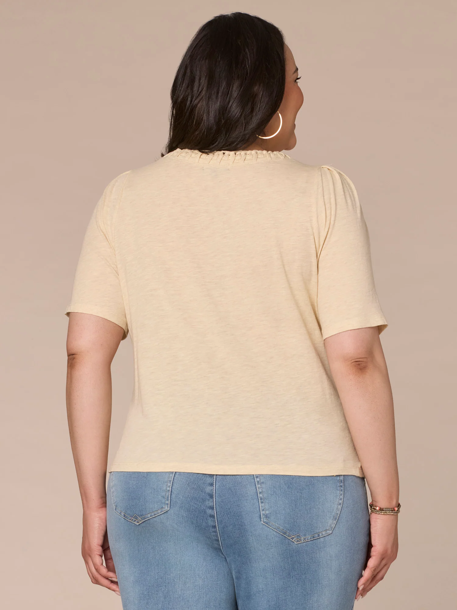 Pleated Elbow Sleeve Scoop Neck Plus Size Knit Top with Side Ruching - Legahigh