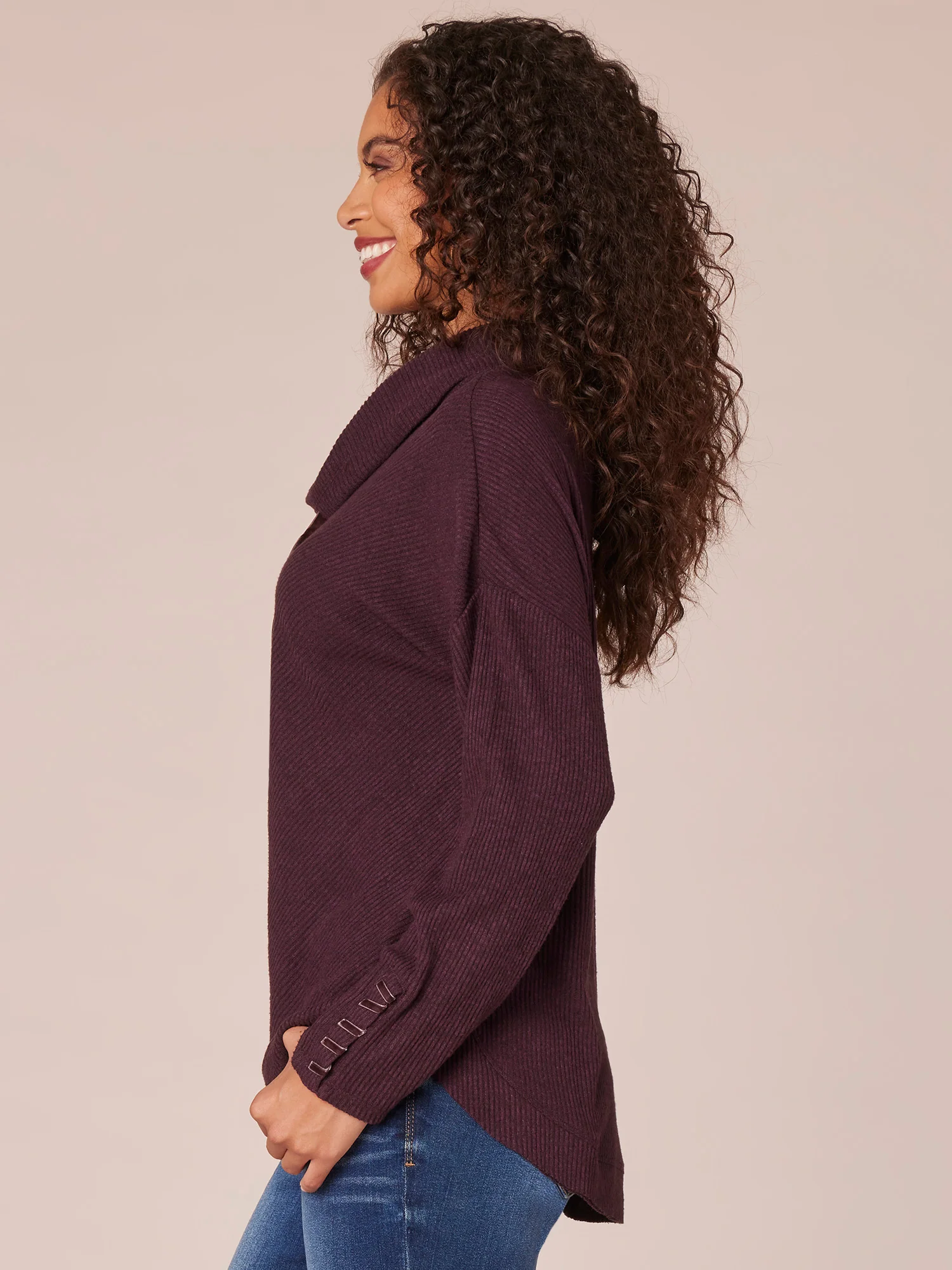 Long Ribbon Detail Sleeve Cowl Neck Knit Tunic with Ties - Legahigh