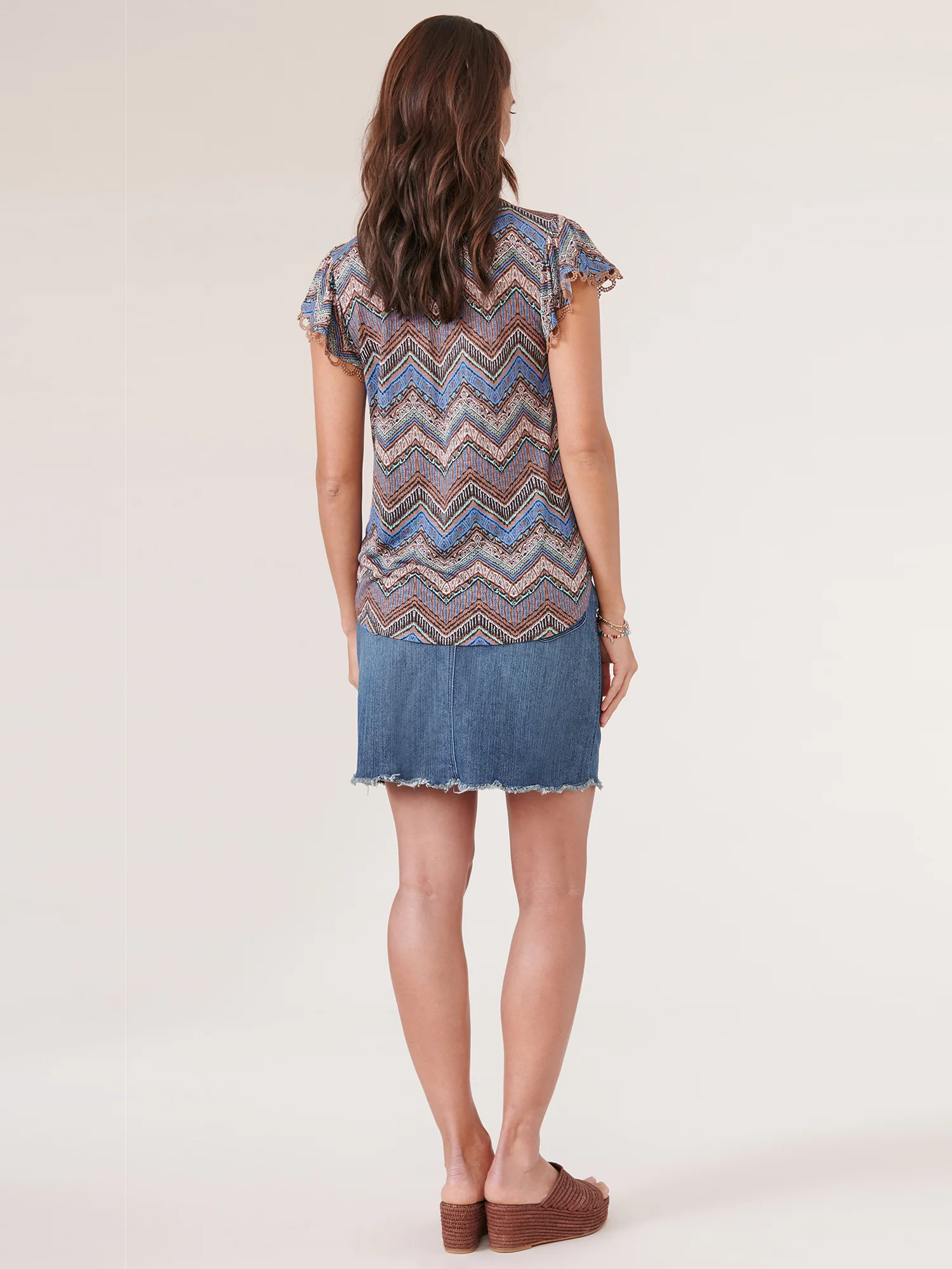 Short Flutter Sleeve Half Placket Plus Knit Top - Legahigh