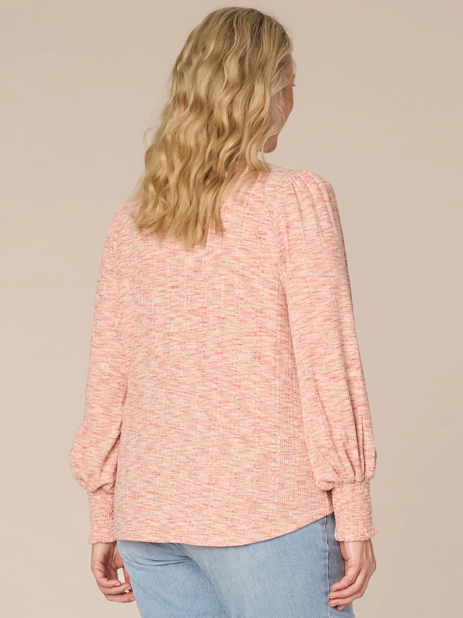 Long Puff Sleeve V-Neck Twisted Hem Plus Size Knit Top - Legahigh