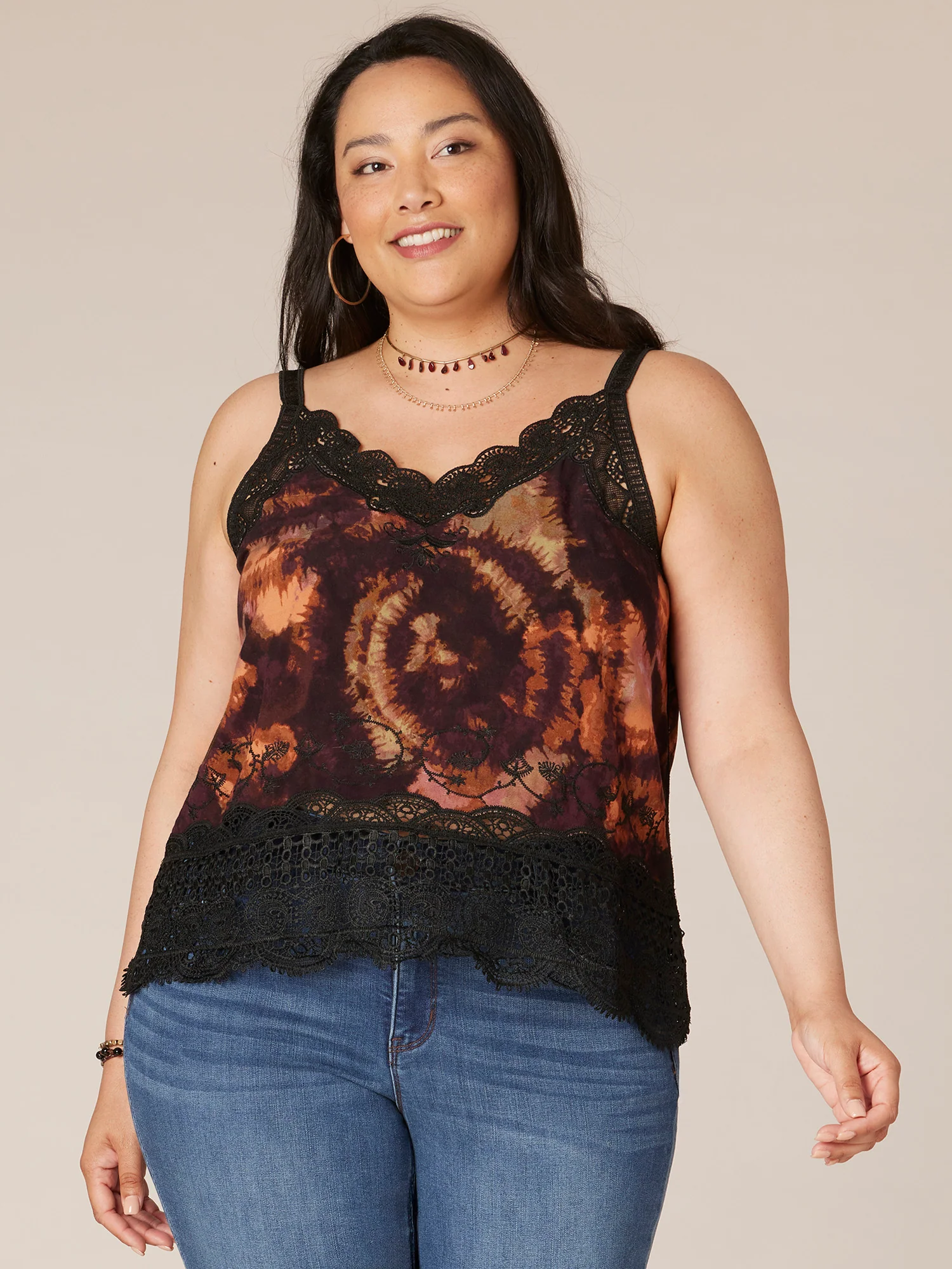 Sleeveless V-Neck Scalloped Plus Size Woven Tank Top with Embroidery - Legahigh