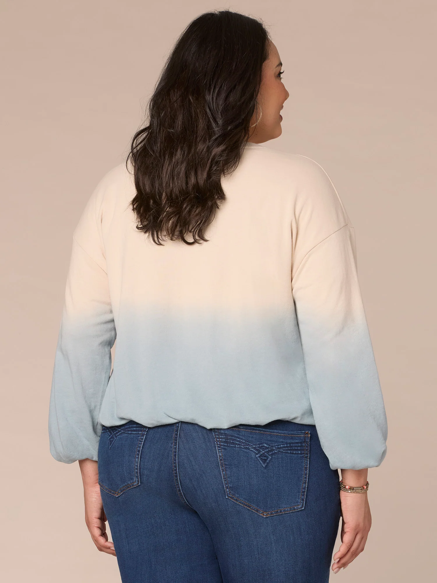 Long Sleeve Crew Neck Dip Dye Screen Print Plus Size Knit Sweatshirt - Legahigh