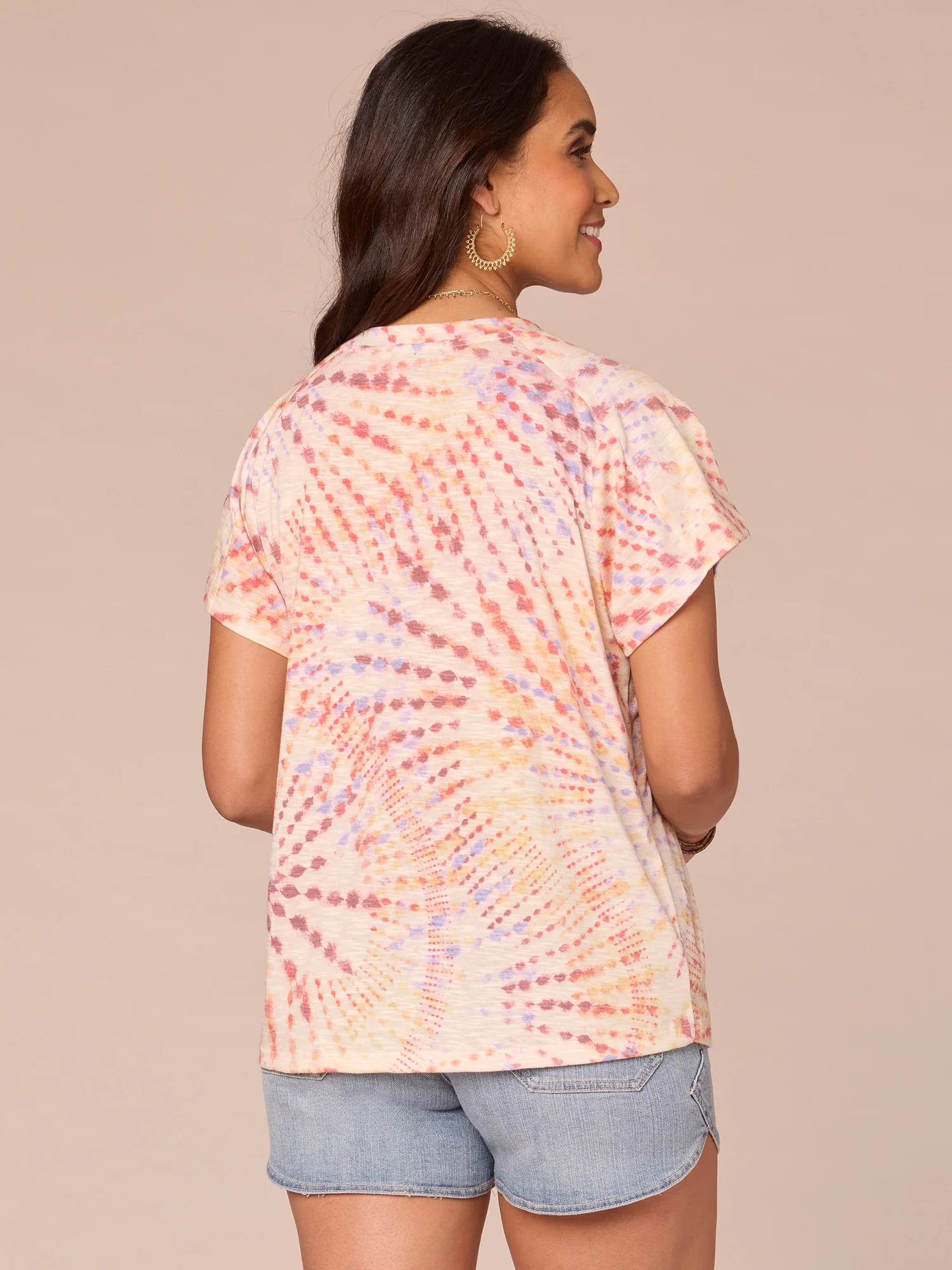 Petite Short Sleeve Scoop Neck Printed Knit Boyfriend Tee - Legahigh