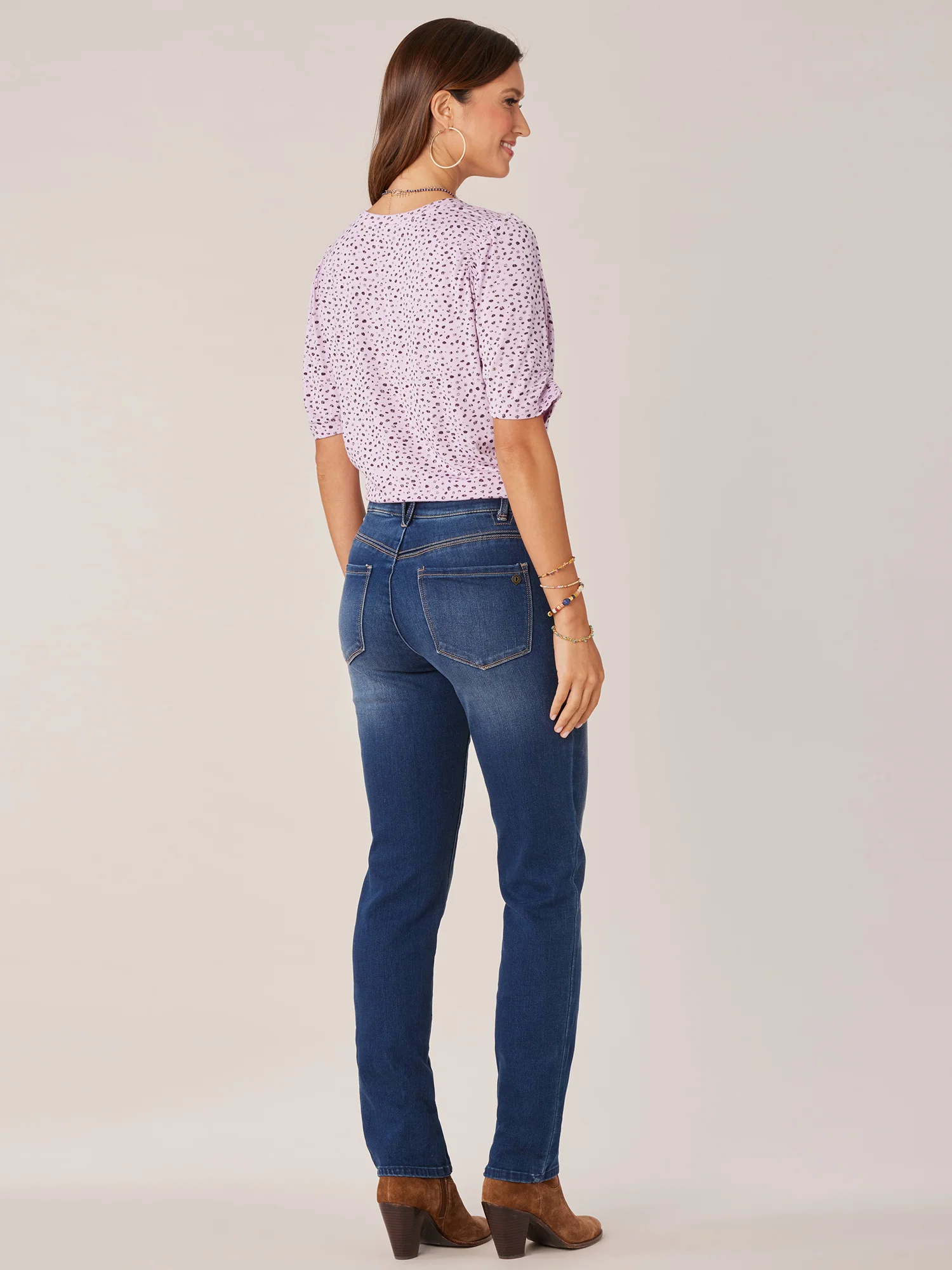 Petite Elbow Sleeve Scoop Neck Animal Print Knit Top - Legahigh