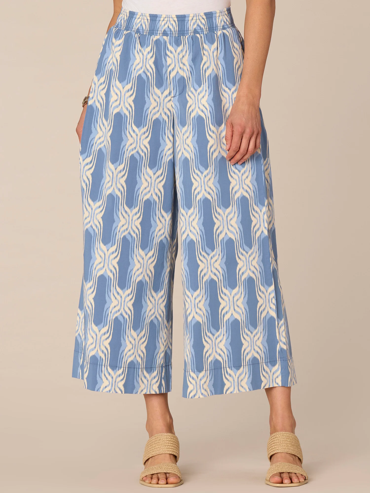 Skyrise Pleated Wide Cropped Glider Pants with Abstract Print - Legahigh