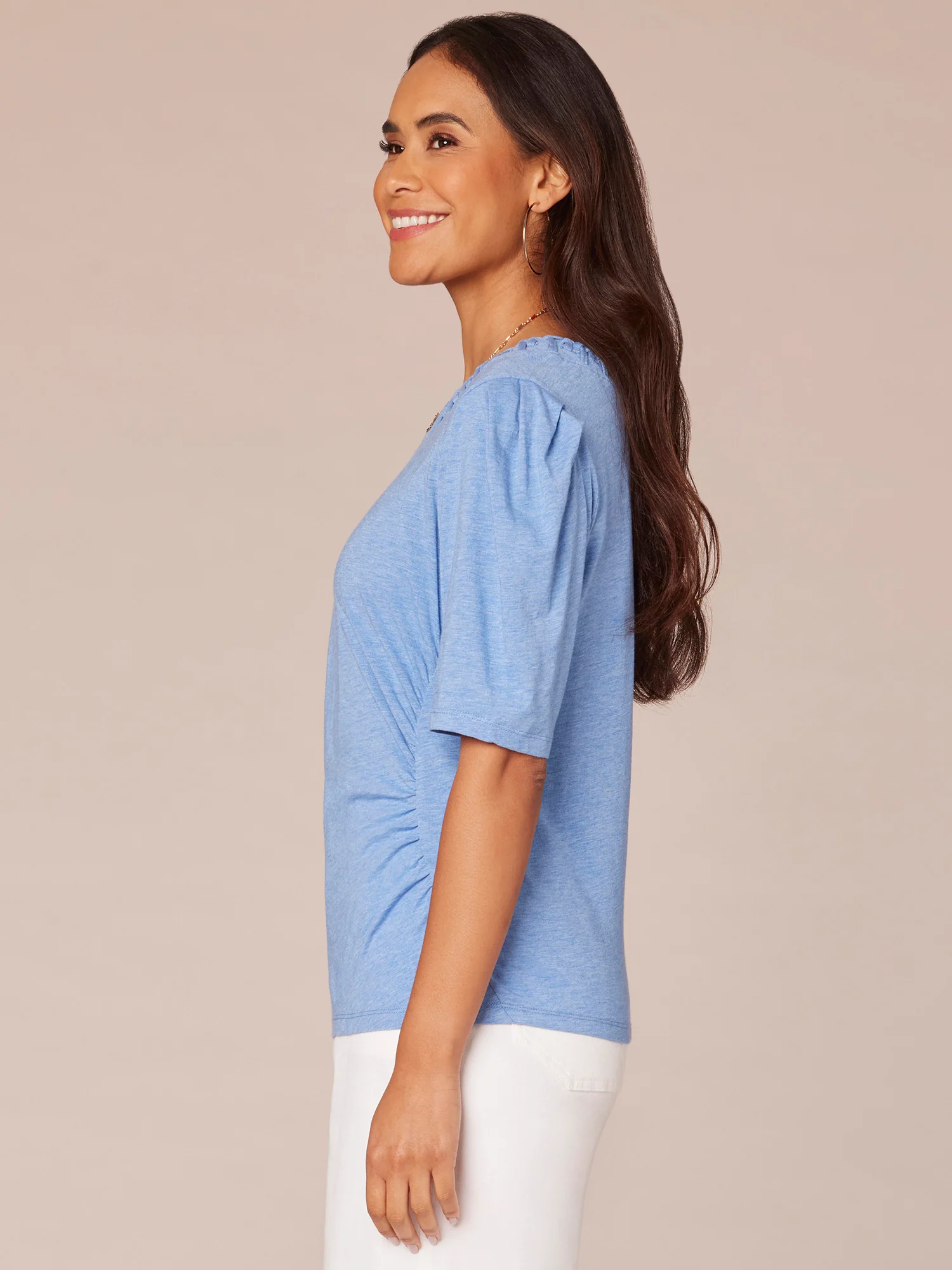 Elbow Sleeve Scoop Neck Petite Knit Top with Soutache Detailing - Legahigh