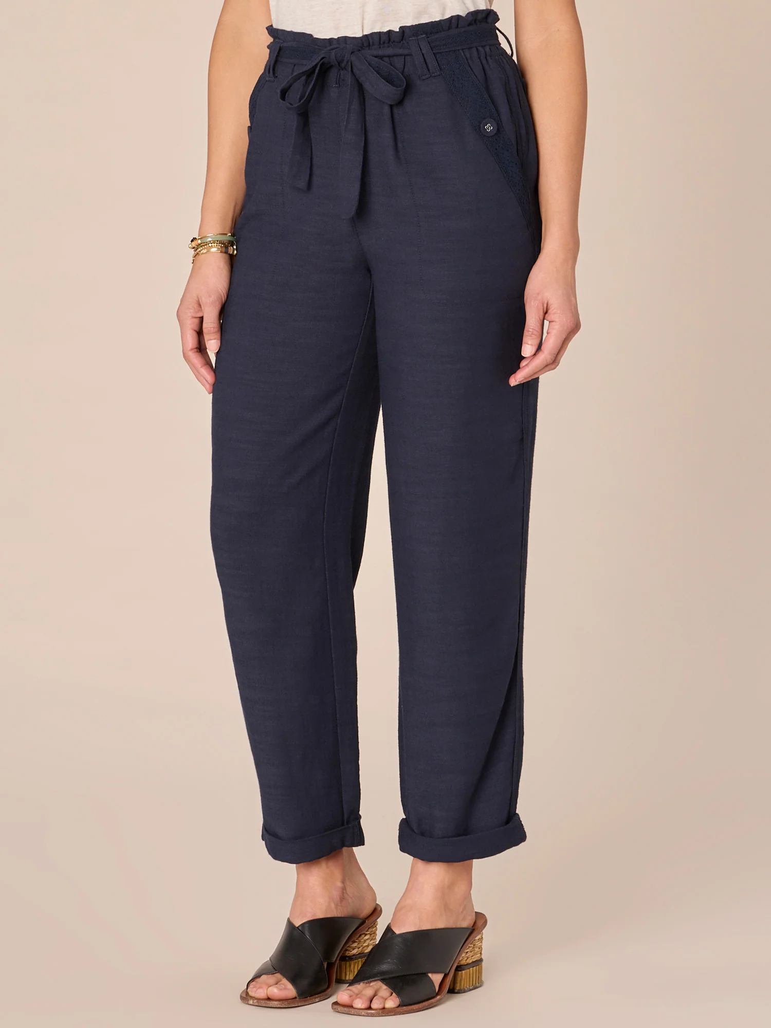 Skyrise Paper Bag Self Tie Waist Roll Cuff Barrel Leg Pant - Legahigh