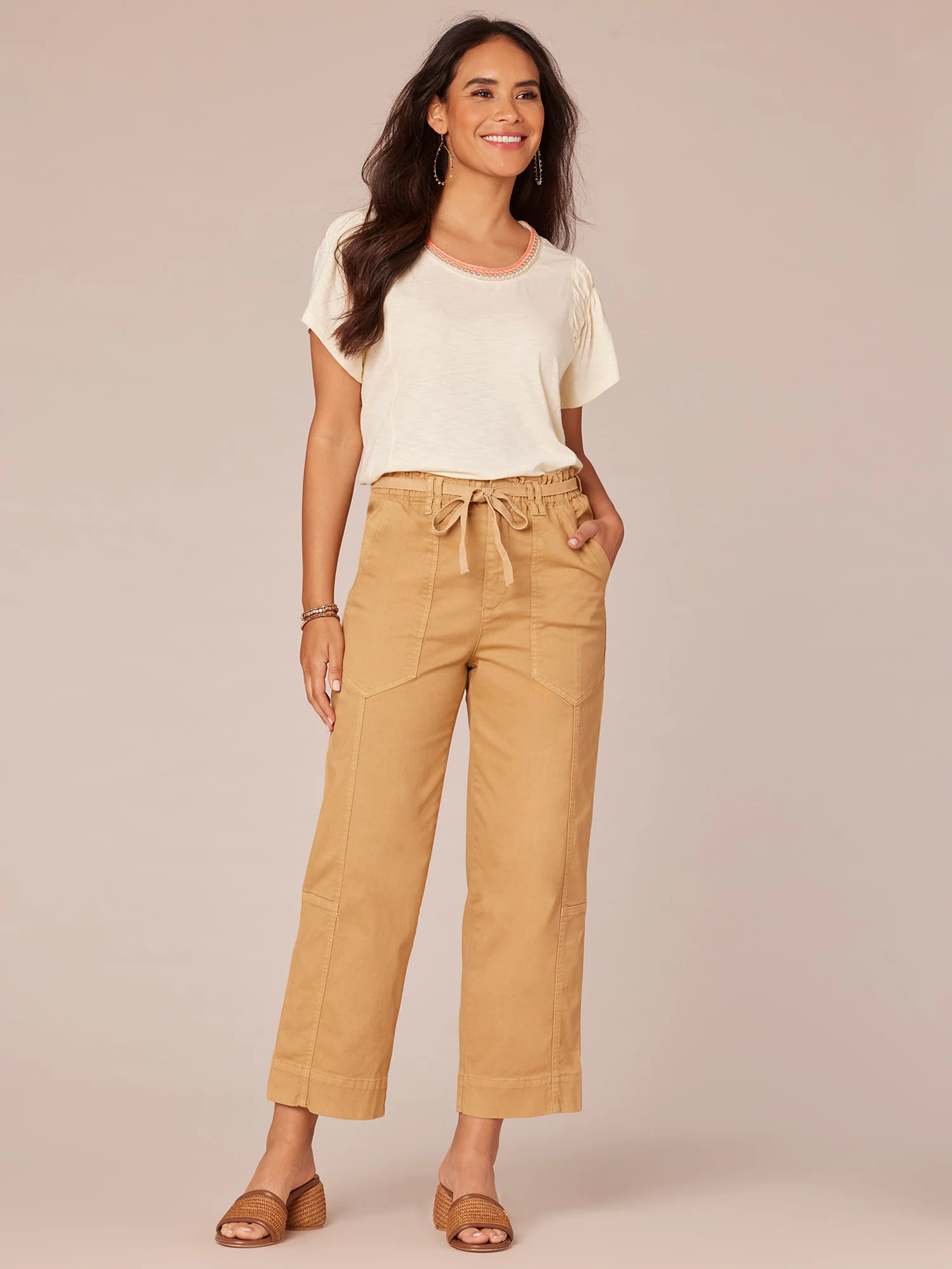 Short Flutter Sleeve Scoop Crochet Neck Knit Top with Ruched Armholes - Legahigh