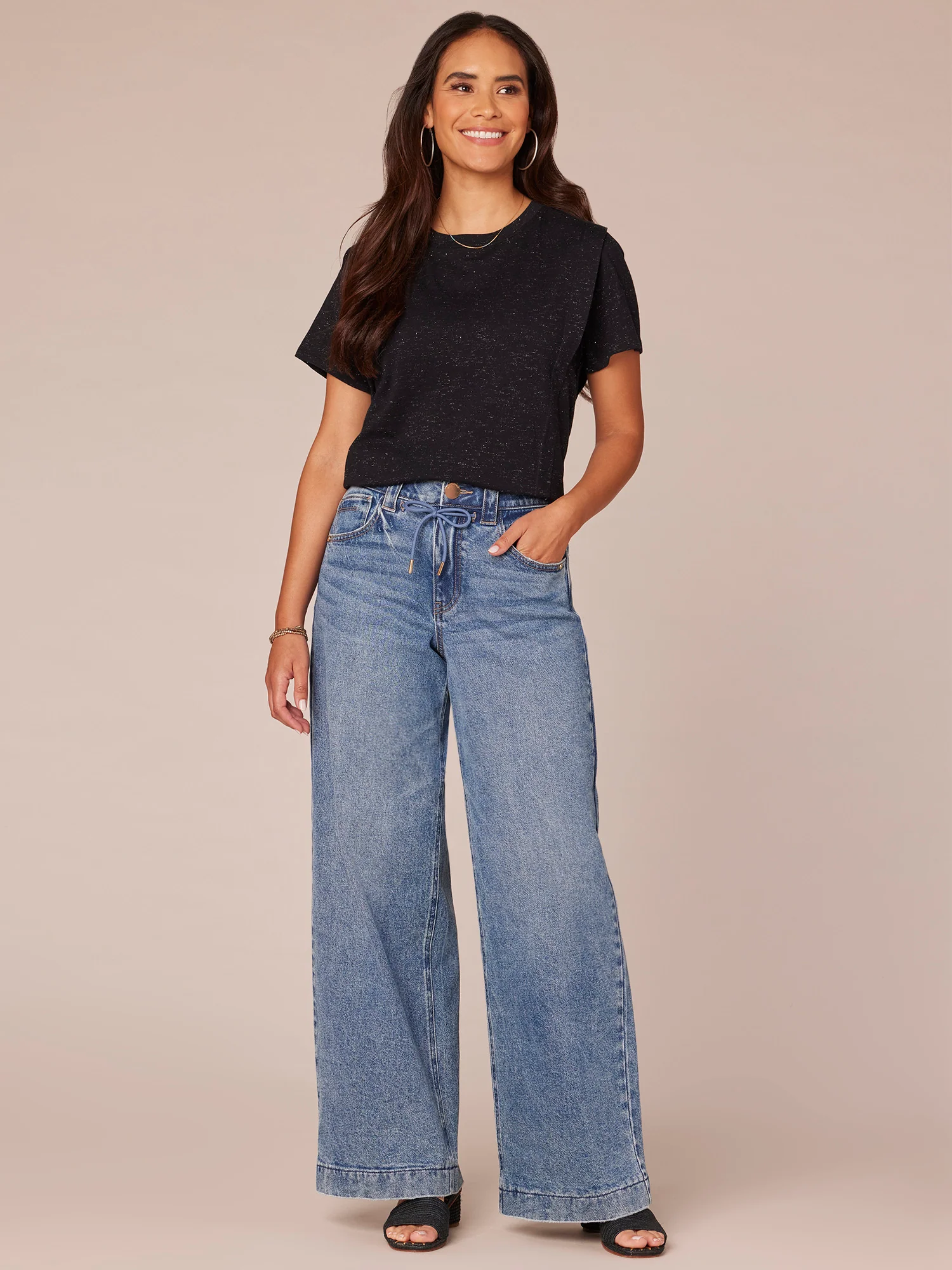 Short Flange Shoulder Sleeve Scoop Neck Shimmery Knit Top - Legahigh