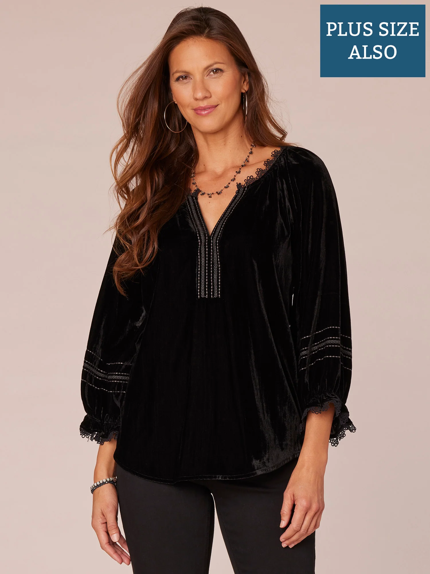 Blouson Sleeve Ruffle Edge V-Neck Embroidered Plus Size Woven Top - Legahigh