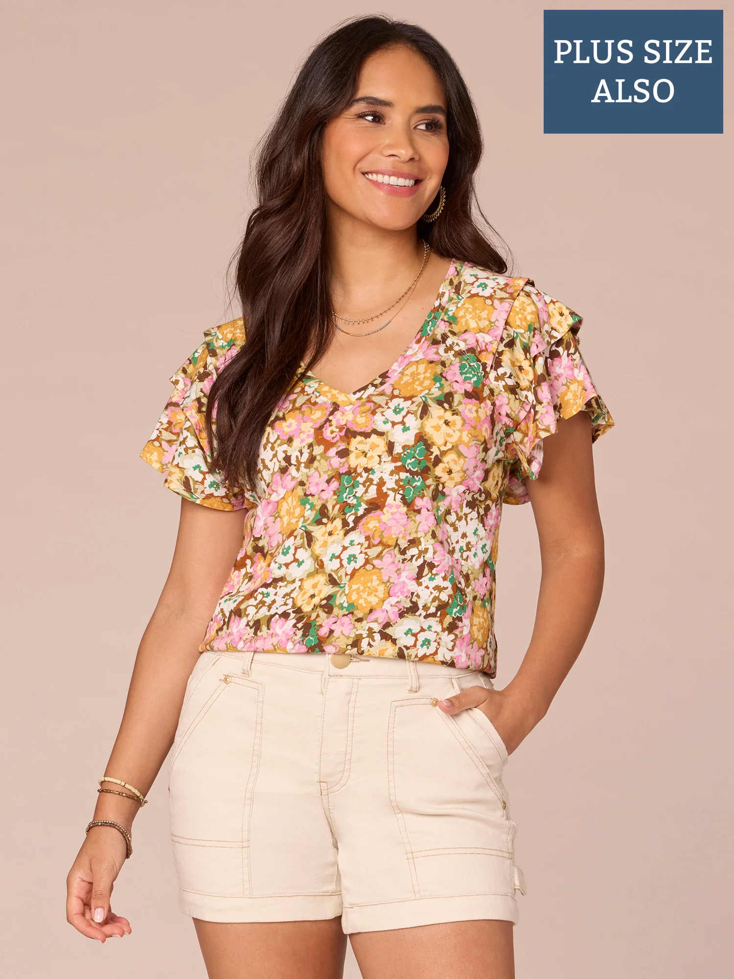 Three Tiered Raglan Sleeve V-Neck Printed Plus Size Knit Top - Legahigh