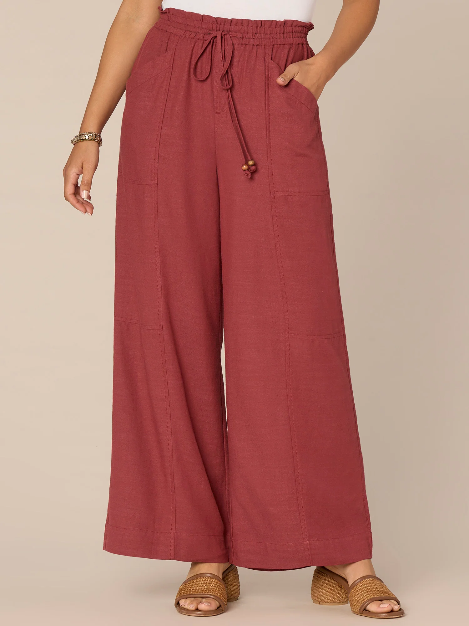 Skyrise Paper Bag Waist Patch Pocket Palazzo Pants with Self Tie - Legahigh