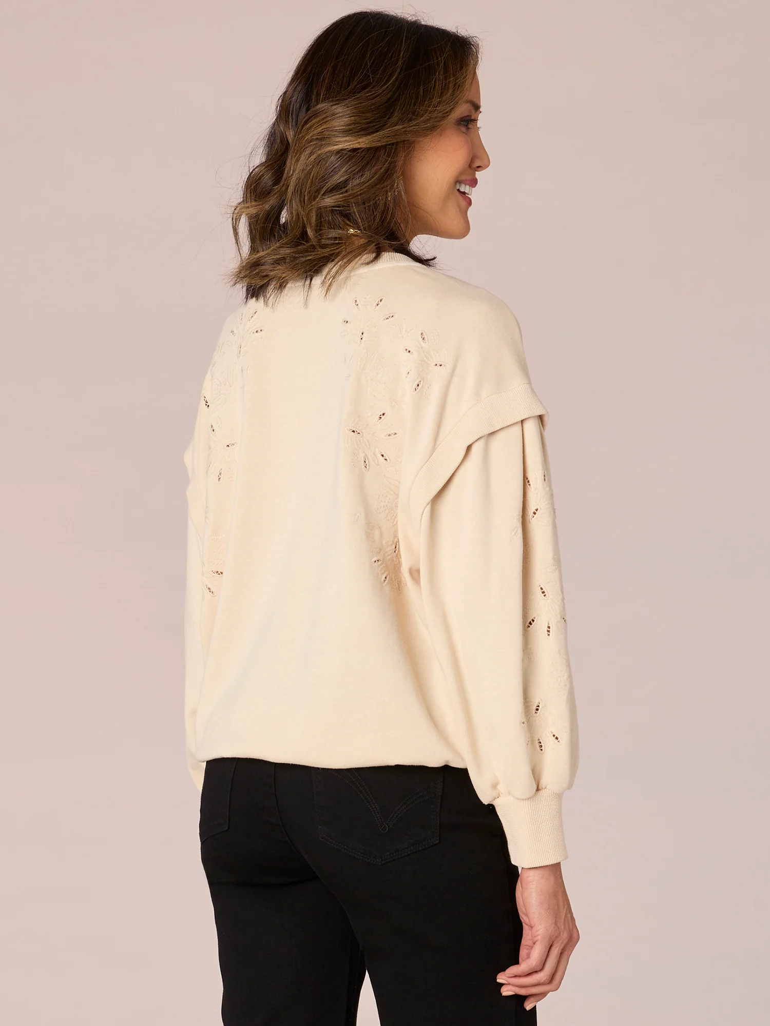 Long Sleeve Flange Shoulder Scoop Neck Mineral Wash Sweatshirt - Legahigh