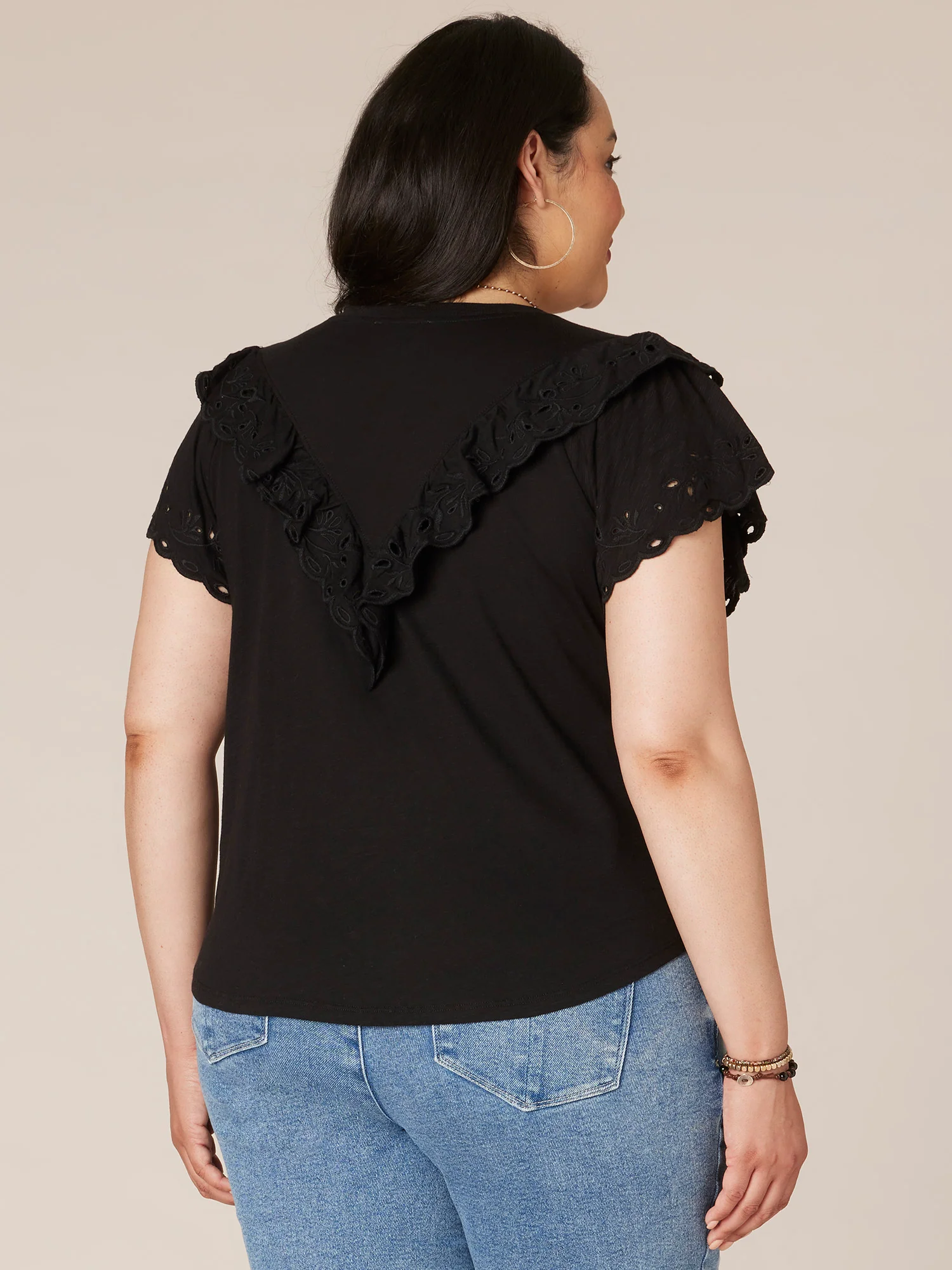 Short Ruffle Raglan Sleeve Scoop Neck V-Yoke Plus Size Knit Top - Legahigh