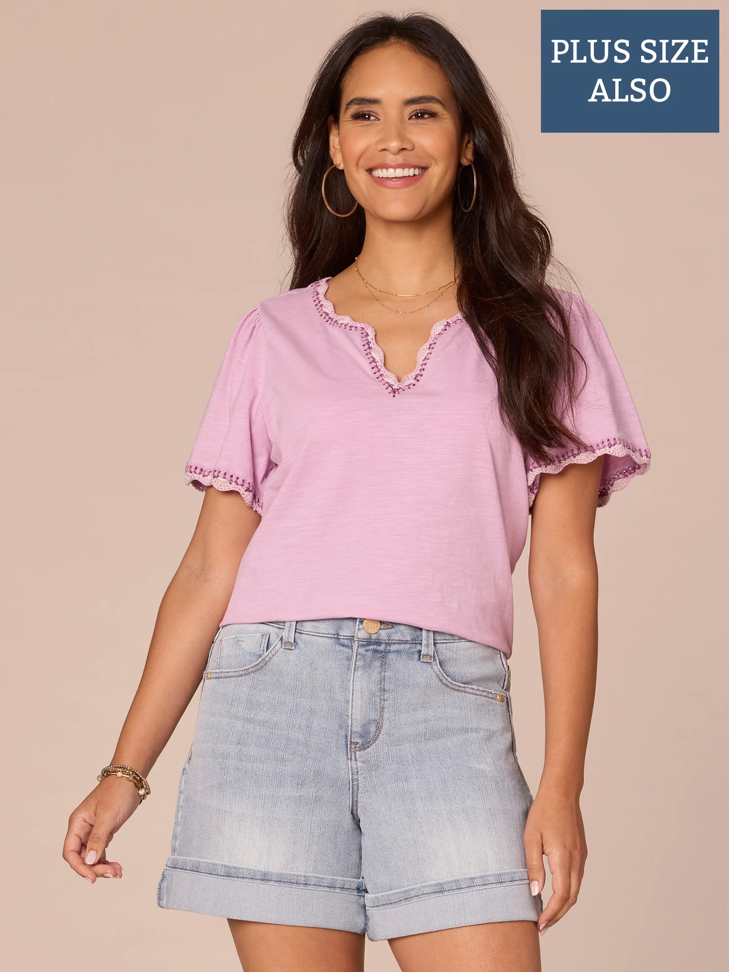 Bell Sleeve Split V-Neck Crochet Edge Surplus Hem Plus Size Knit Top - Legahigh