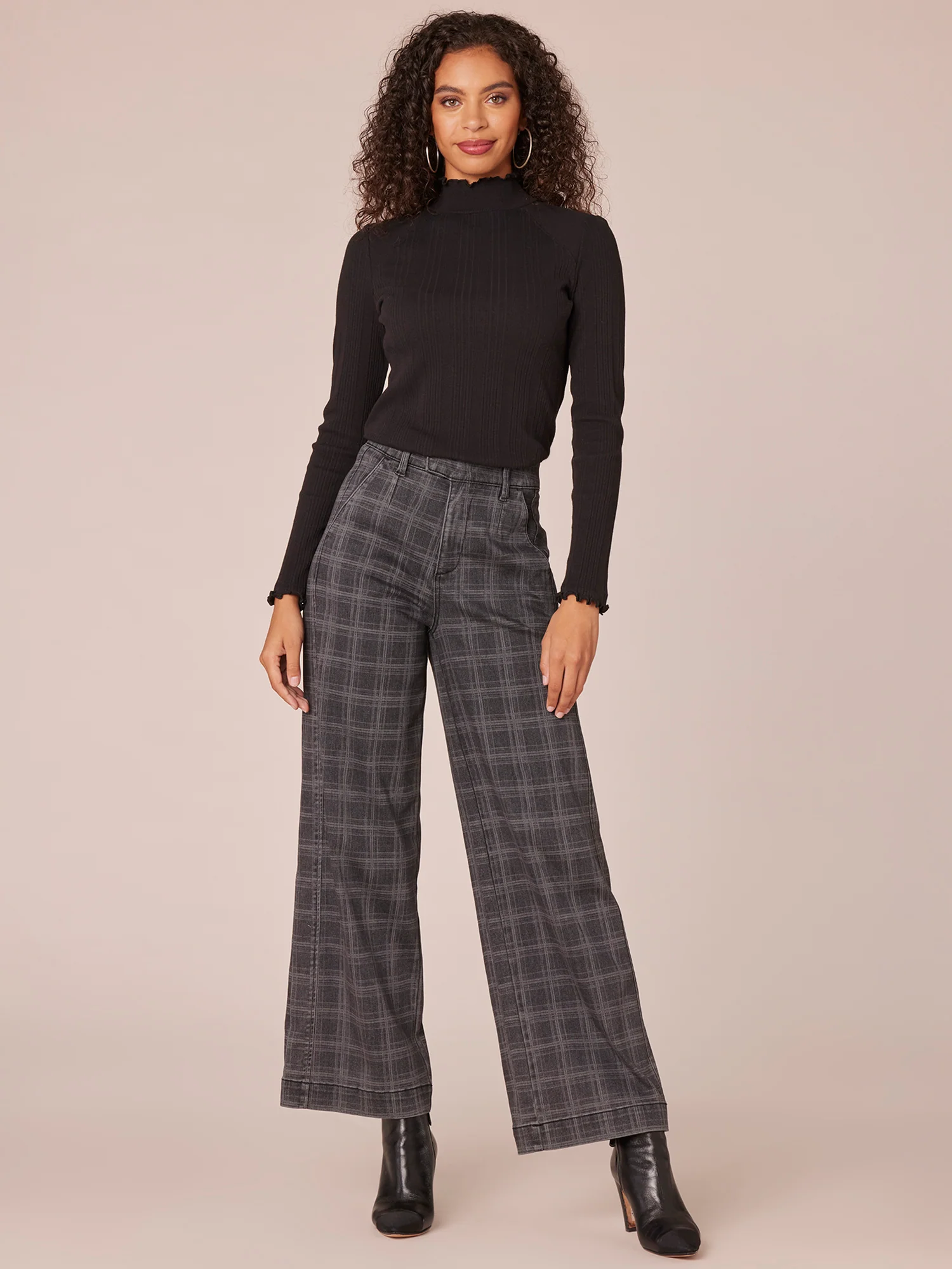 Long Raglan Sleeve Mock Neck Mixed Media Lettuce Edge Knit Top - Legahigh